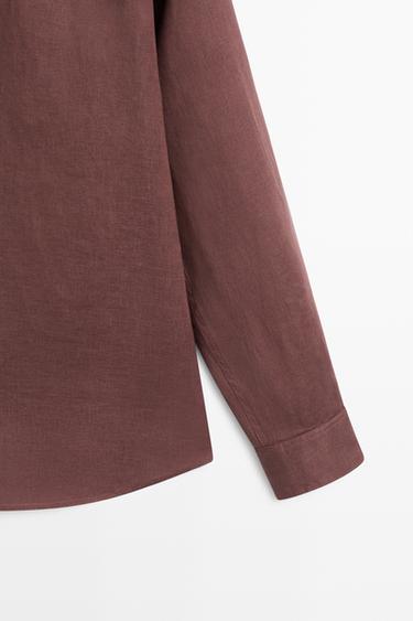 Slim fit 100% linen shirt — DARK MAROON 7