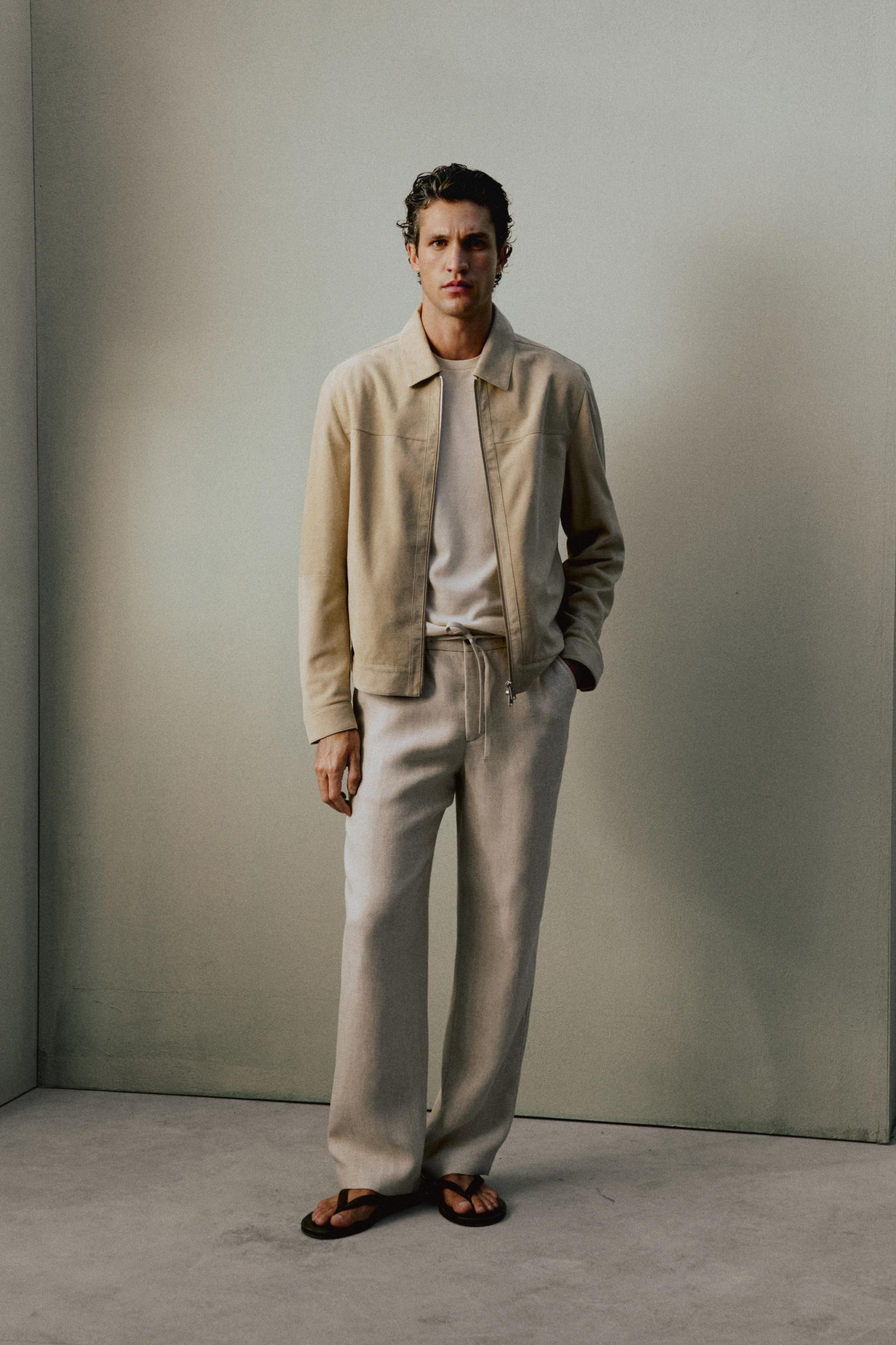 Suede leather collar jacket — Light Beige