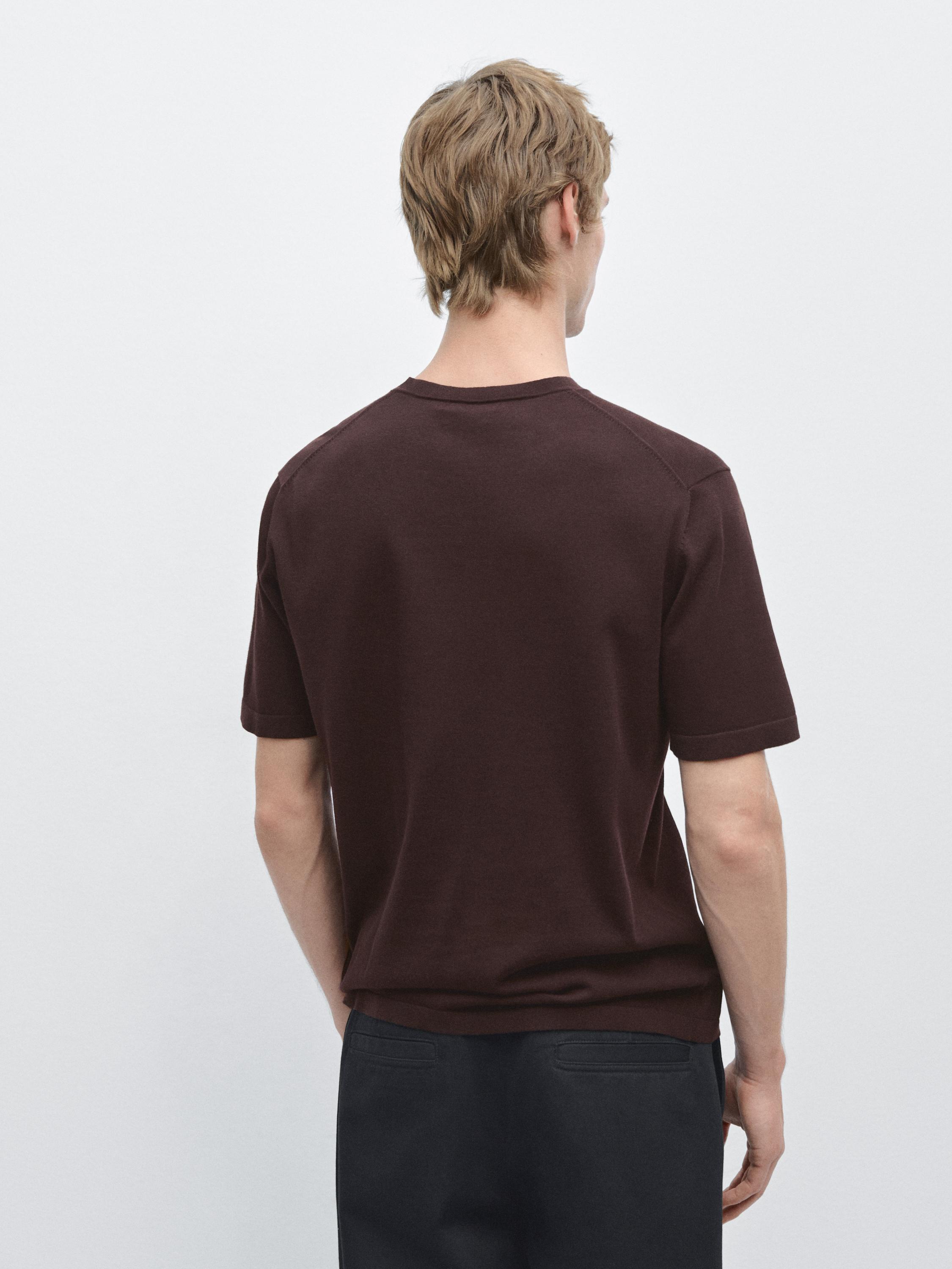 100% cotton short sleeve knit sweater — BURGUNDY
