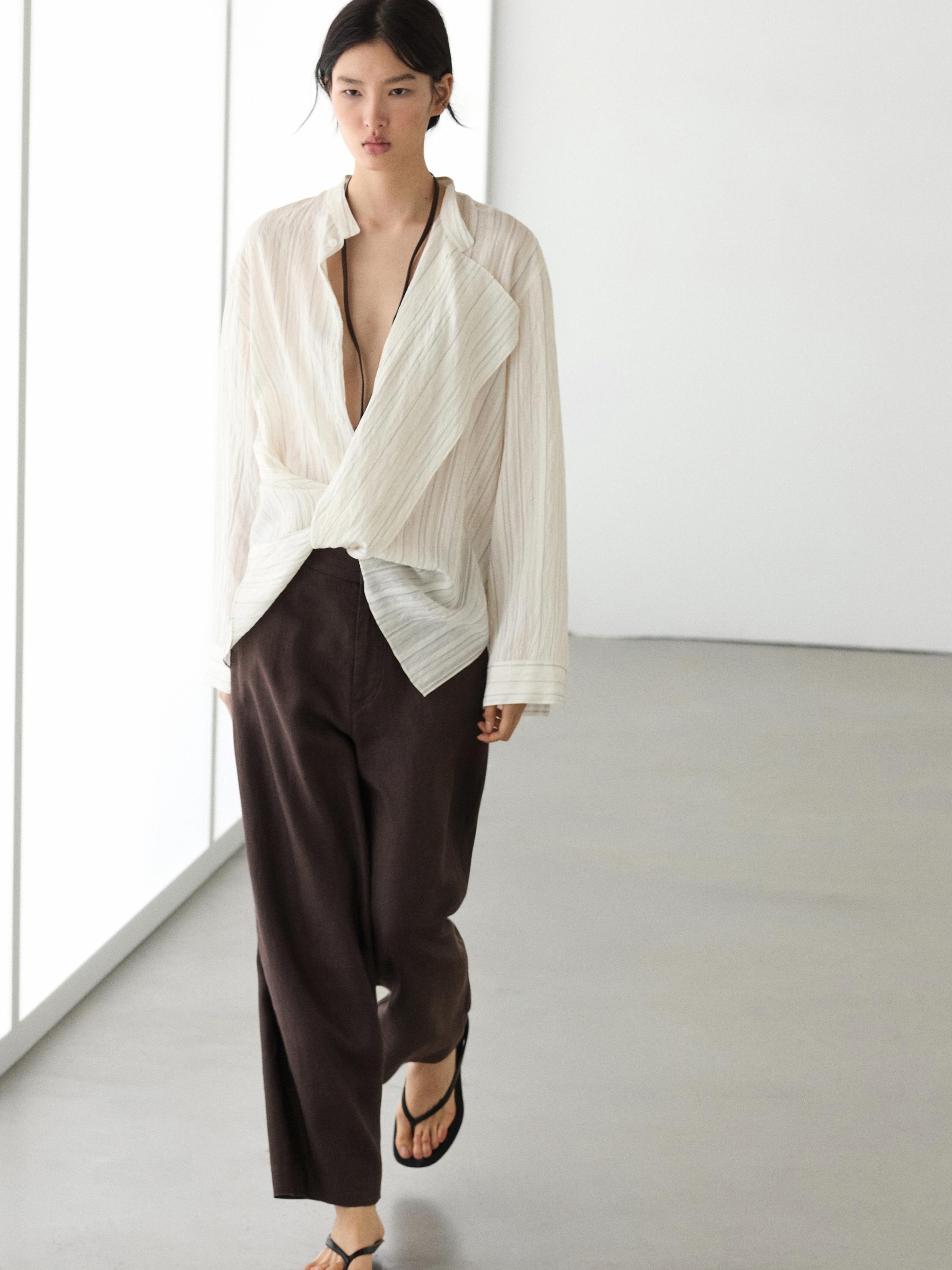Flowing 100% linen trousers — BROWN