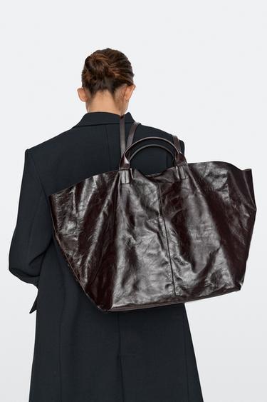 Maxi crackle nappa leather tote bag — Chocolate 5