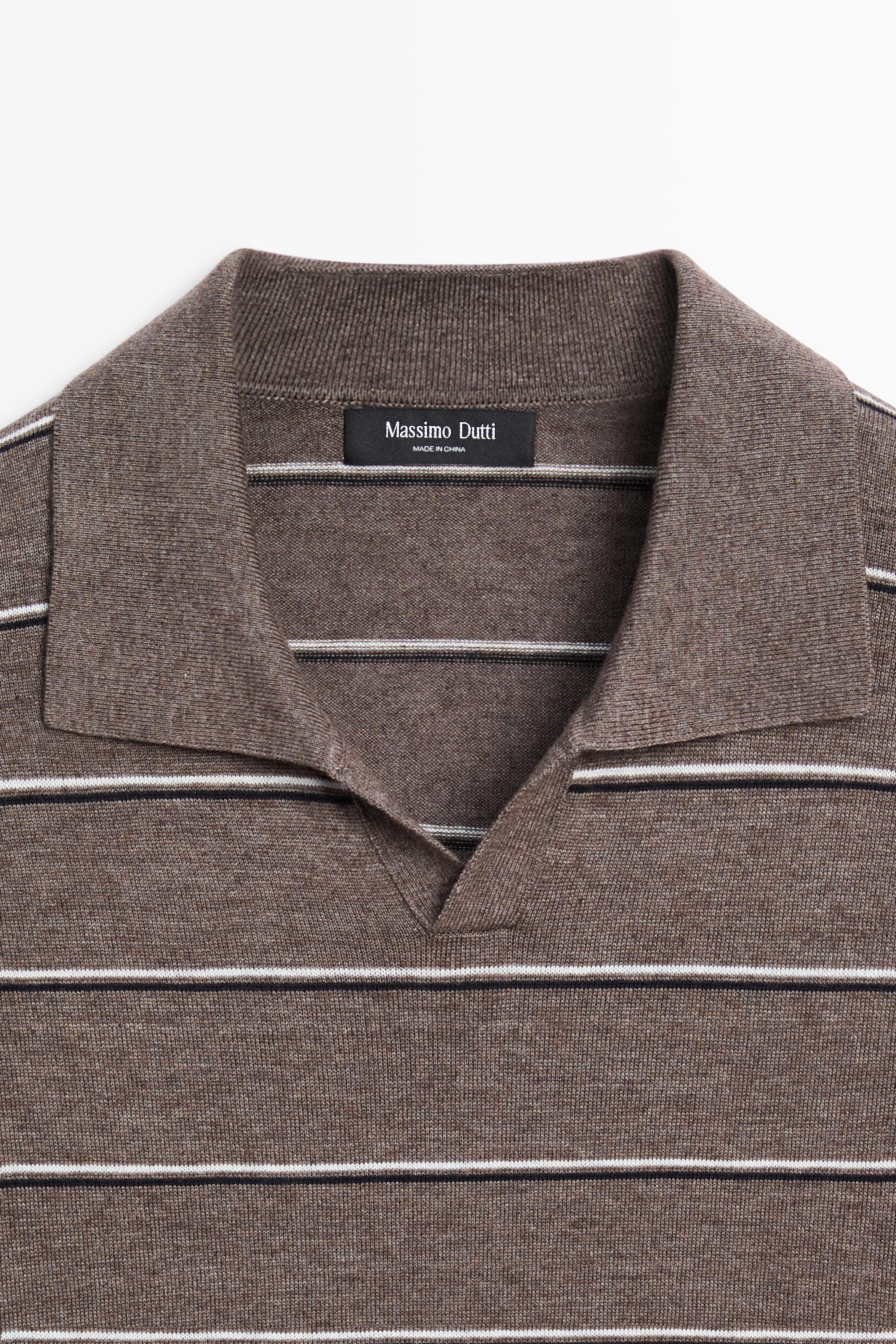 Striped knit V-neck polo shirt — CAREY