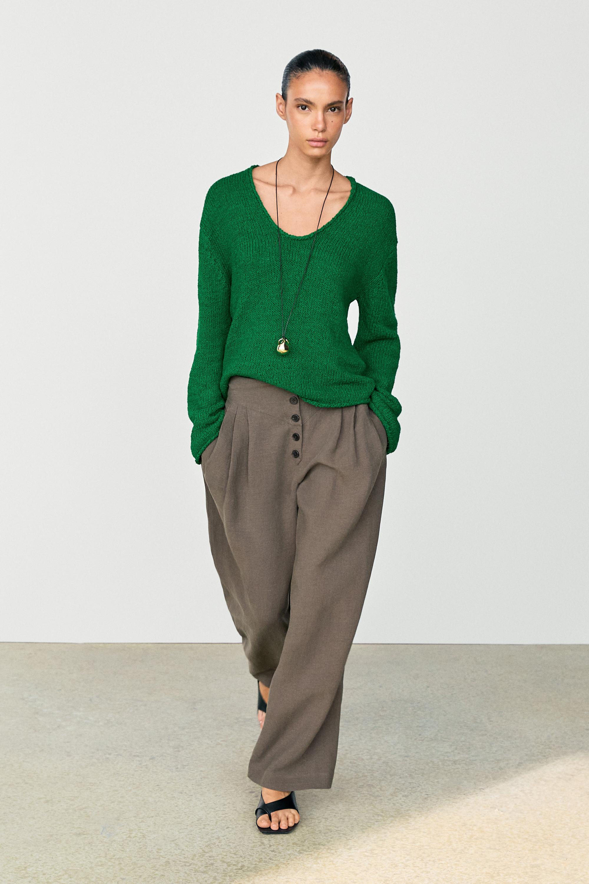 Cotton-blend knit sweater — GREEN