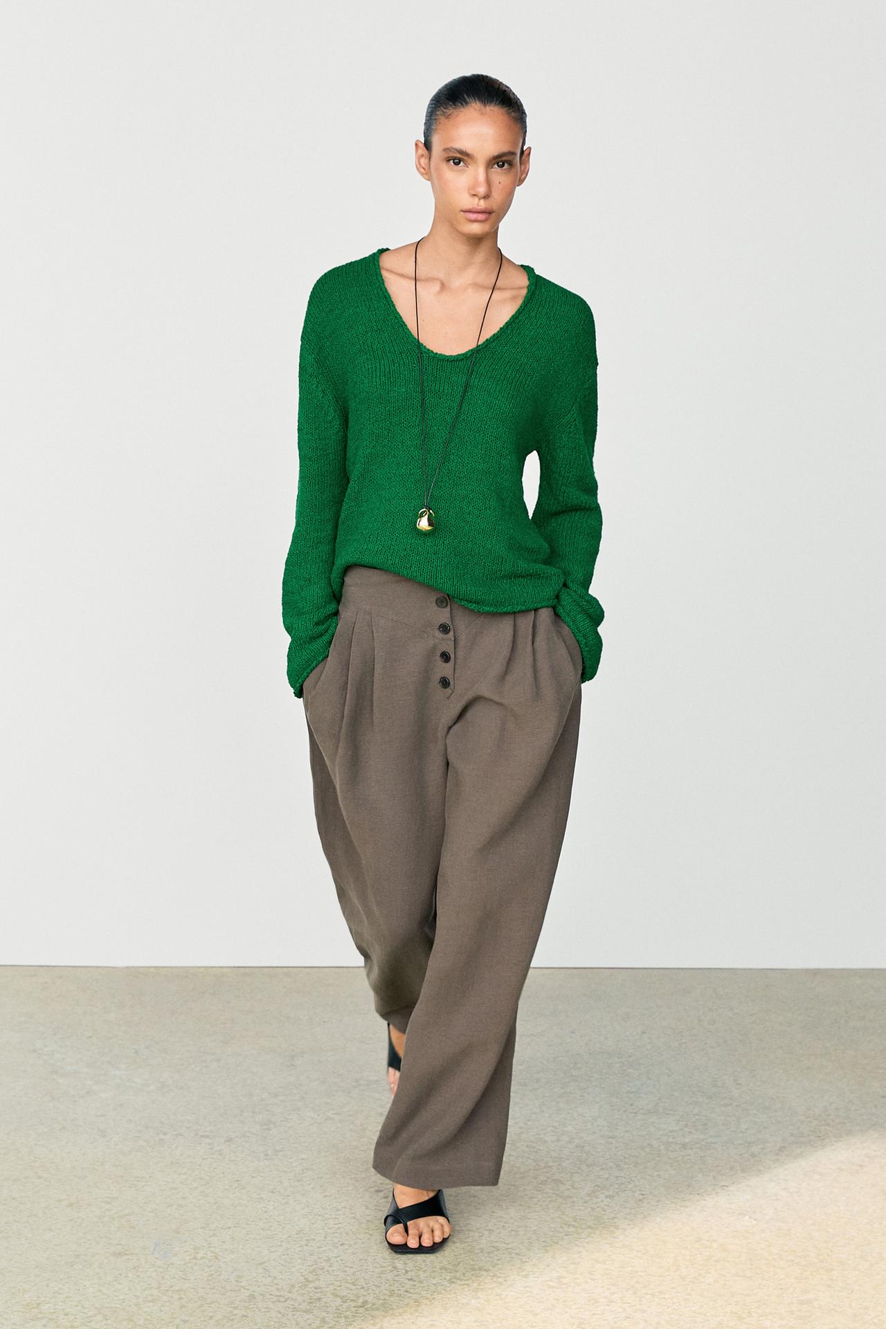 Cotton-blend knit sweater — GREEN