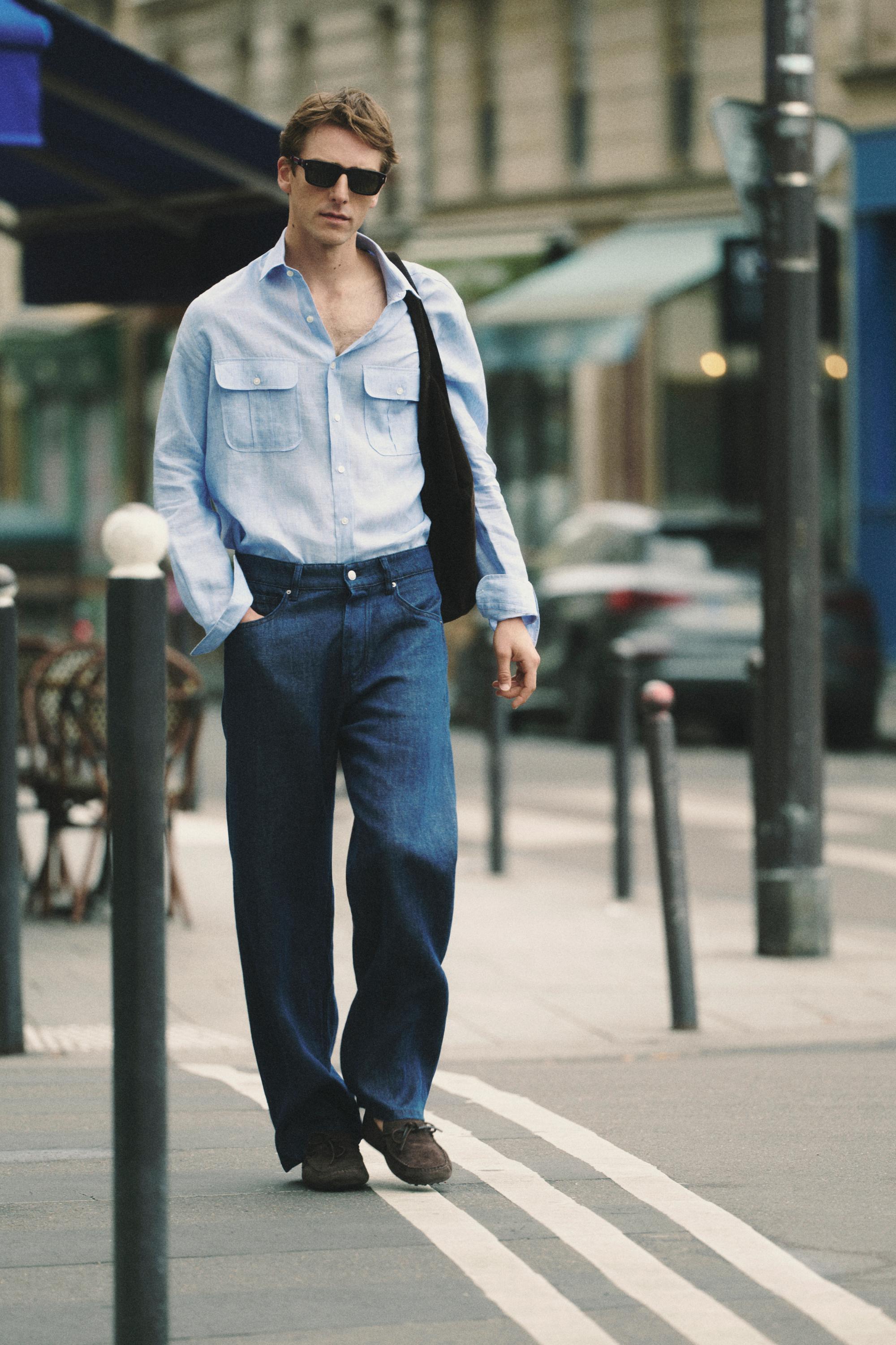 100% Linen Regular Fit Shirt — BLUE