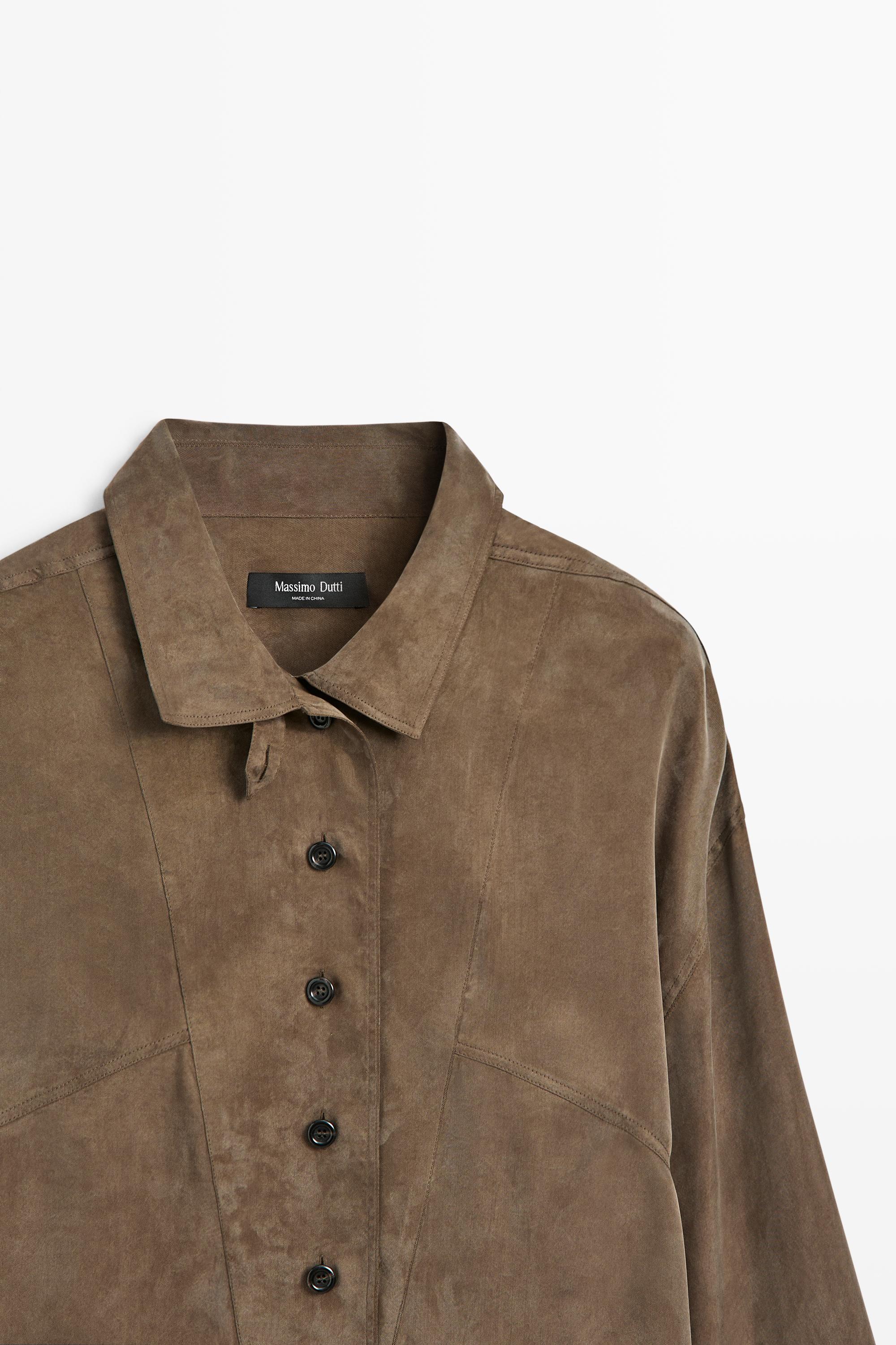 Flowing shirt with stand collar and bib detail - thumbnail 4