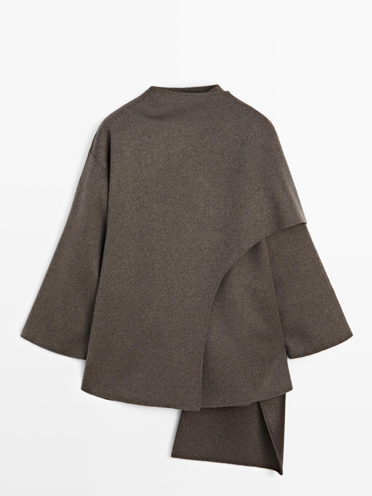 Massimo Dutti - Dame - Mellemlang Frakke I Uldblanding Med Tørklæde - Mink - L