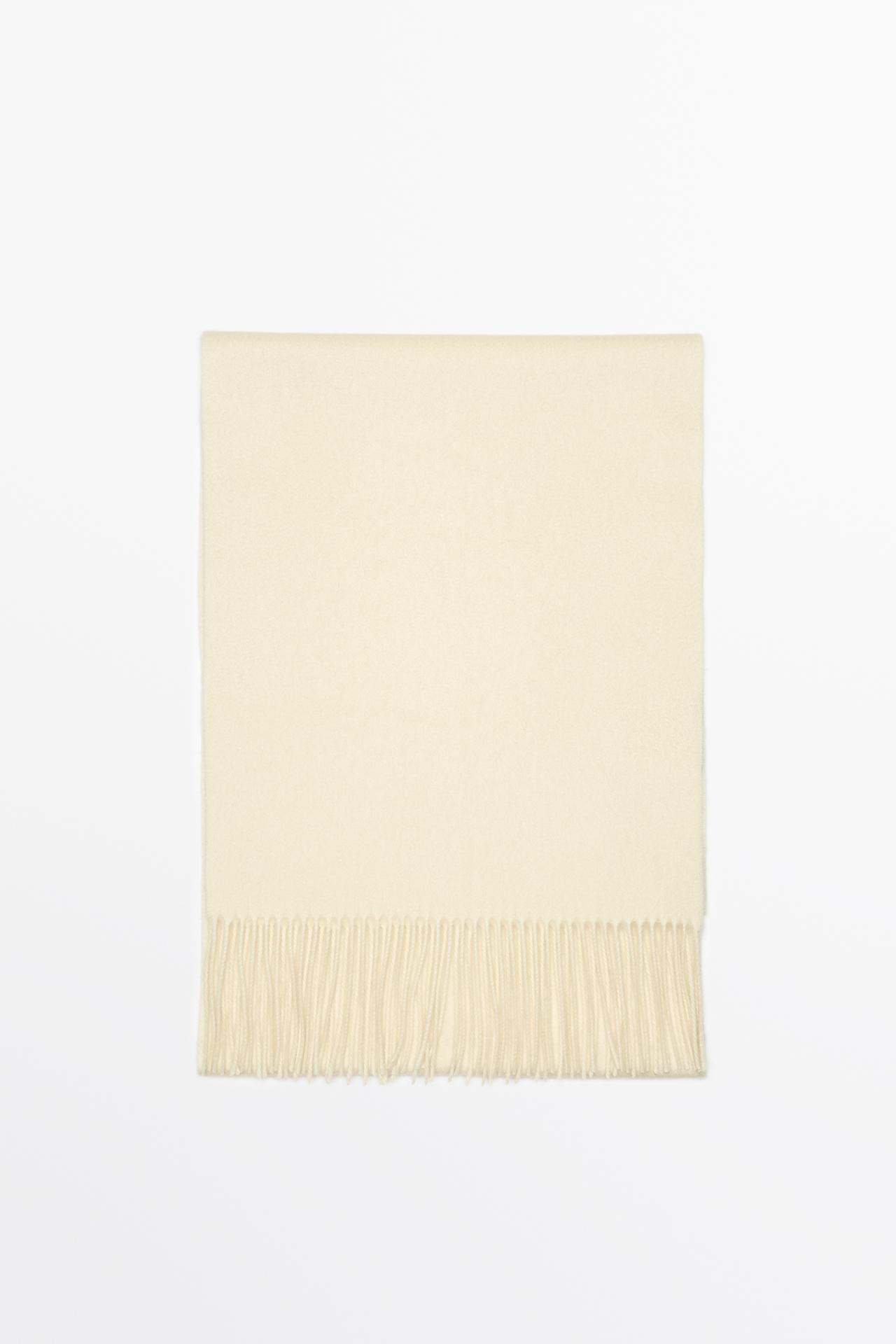 Fringed 100% cashmere knit scarf — Vanilla
