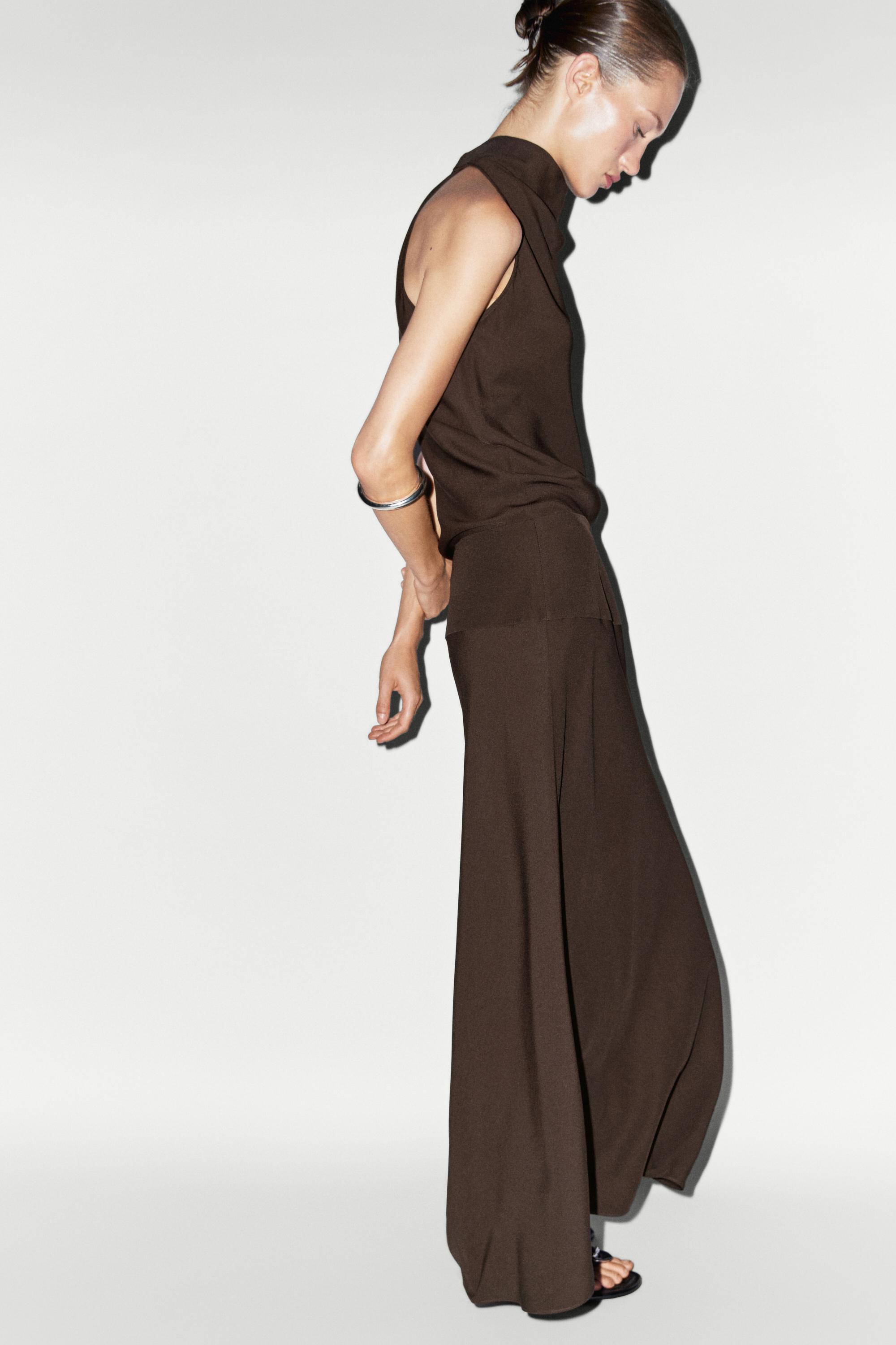 Halter midi dress with waistband detail — BROWN