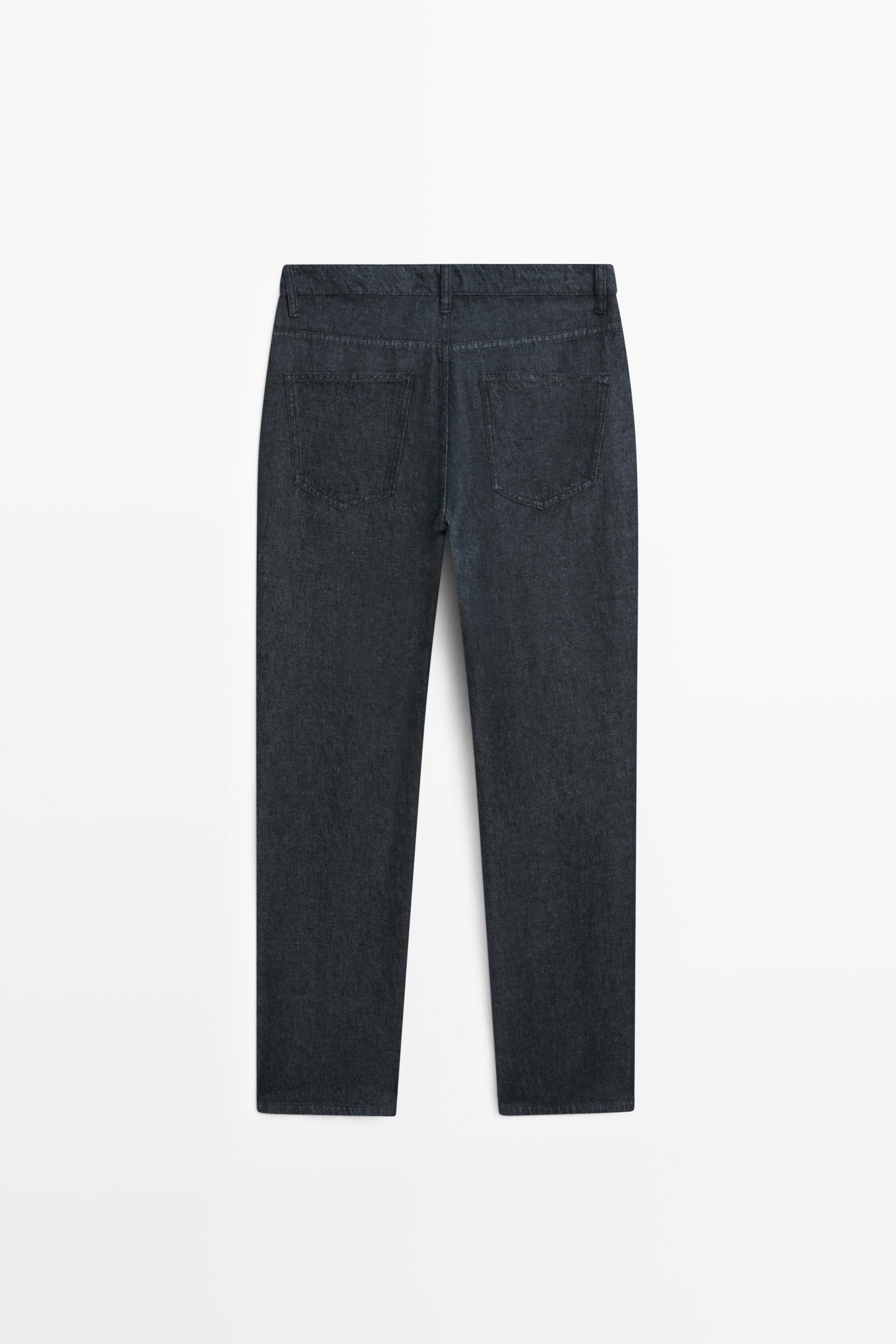 Straight-leg linen denim-effect pants — NAVY BLUE