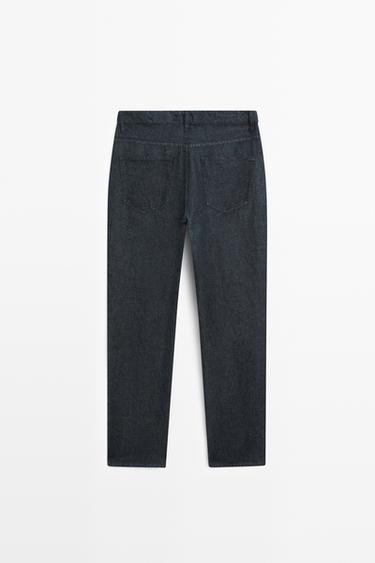 Straight-leg linen denim-effect pants — NAVY BLUE 6