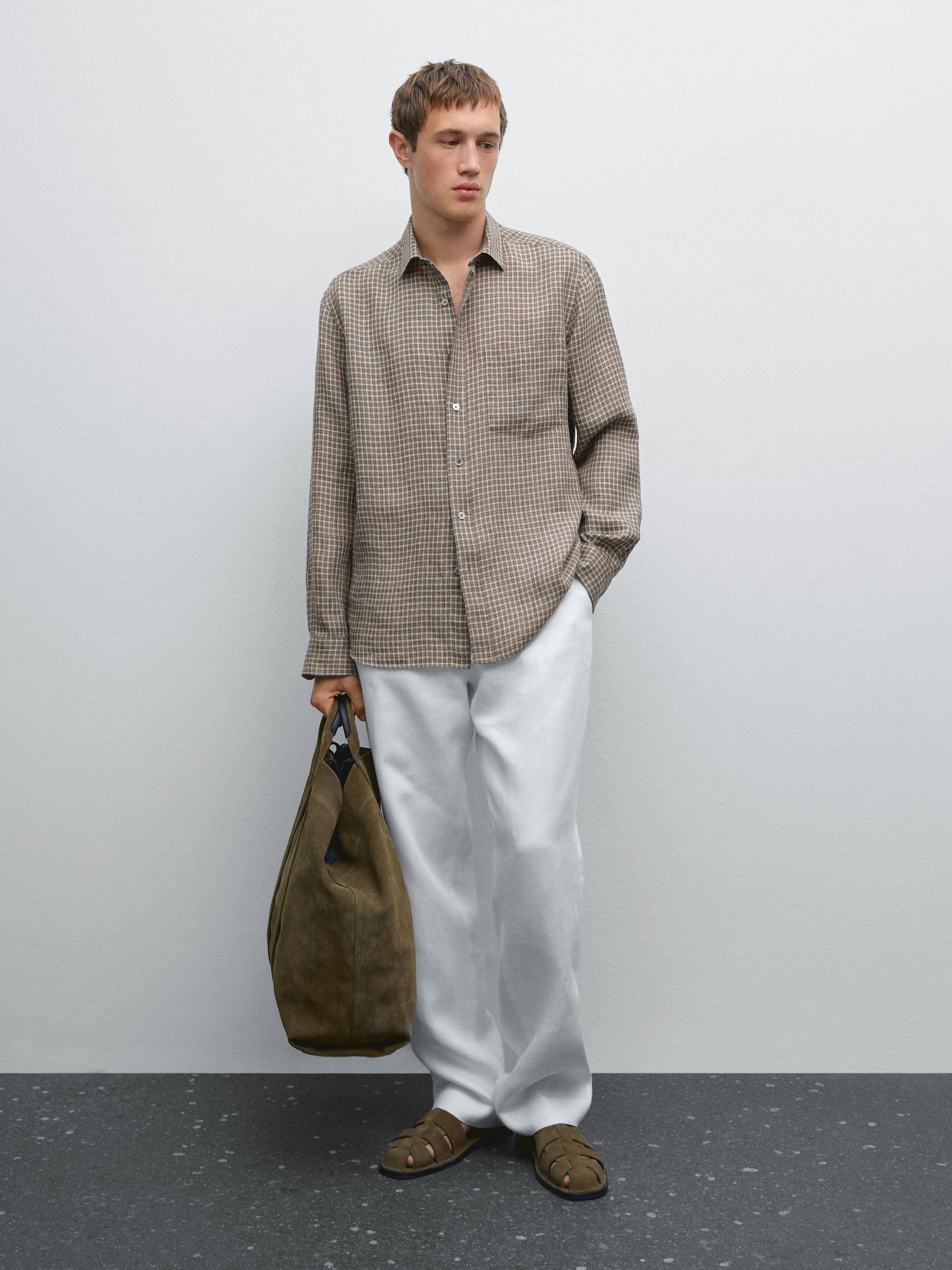 Regular fit linen check shirt