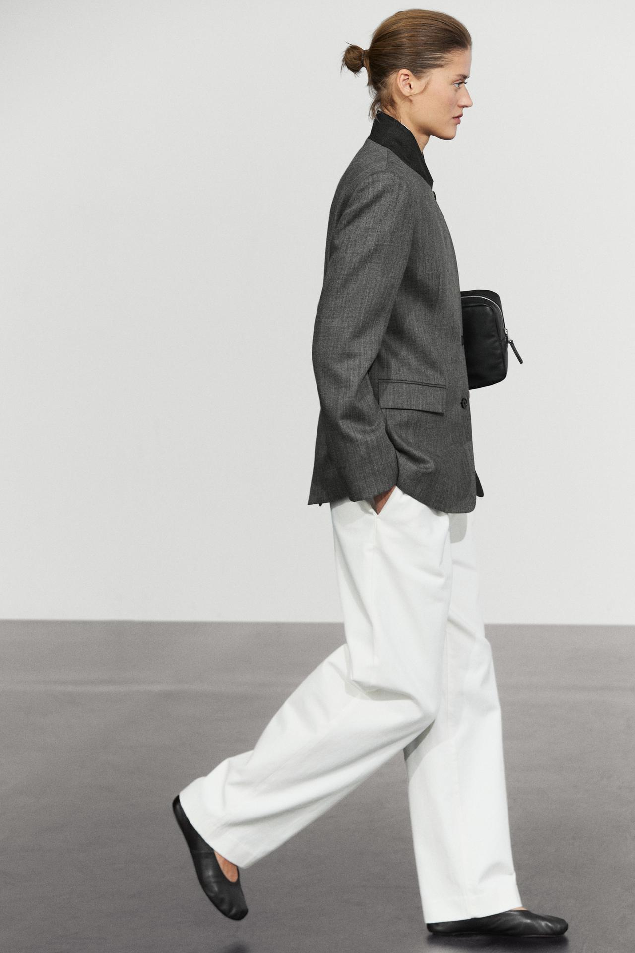 100% Wool Blazer with Contrasting Suede High Neck — GREY