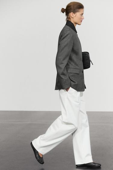 100% Wool Blazer with Contrasting Suede High Neck — GREY 5
