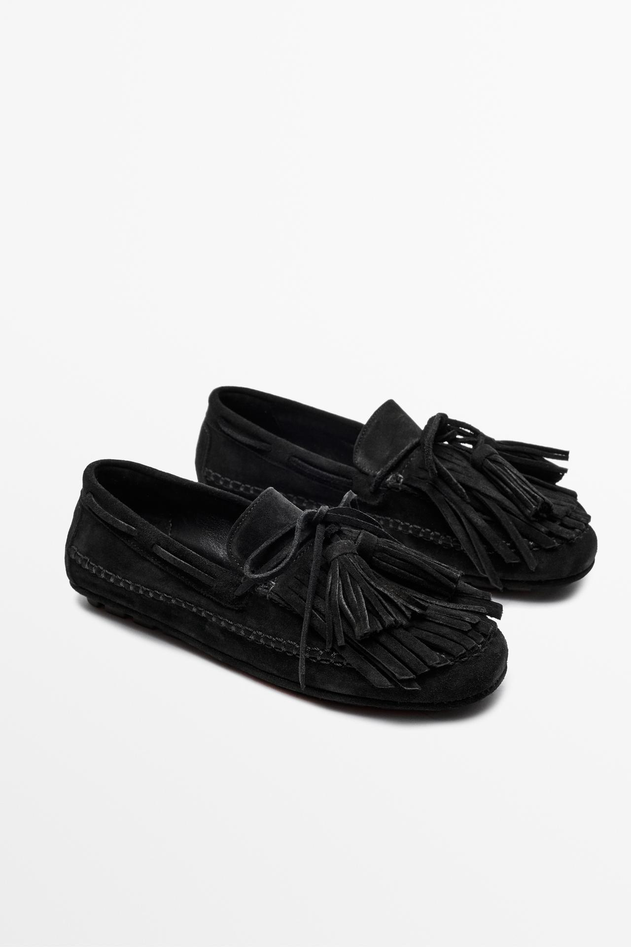 Leather fringed and tassel loafers — BLACK