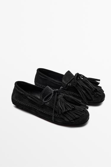 Leather fringed and tassel loafers — BLACK 2