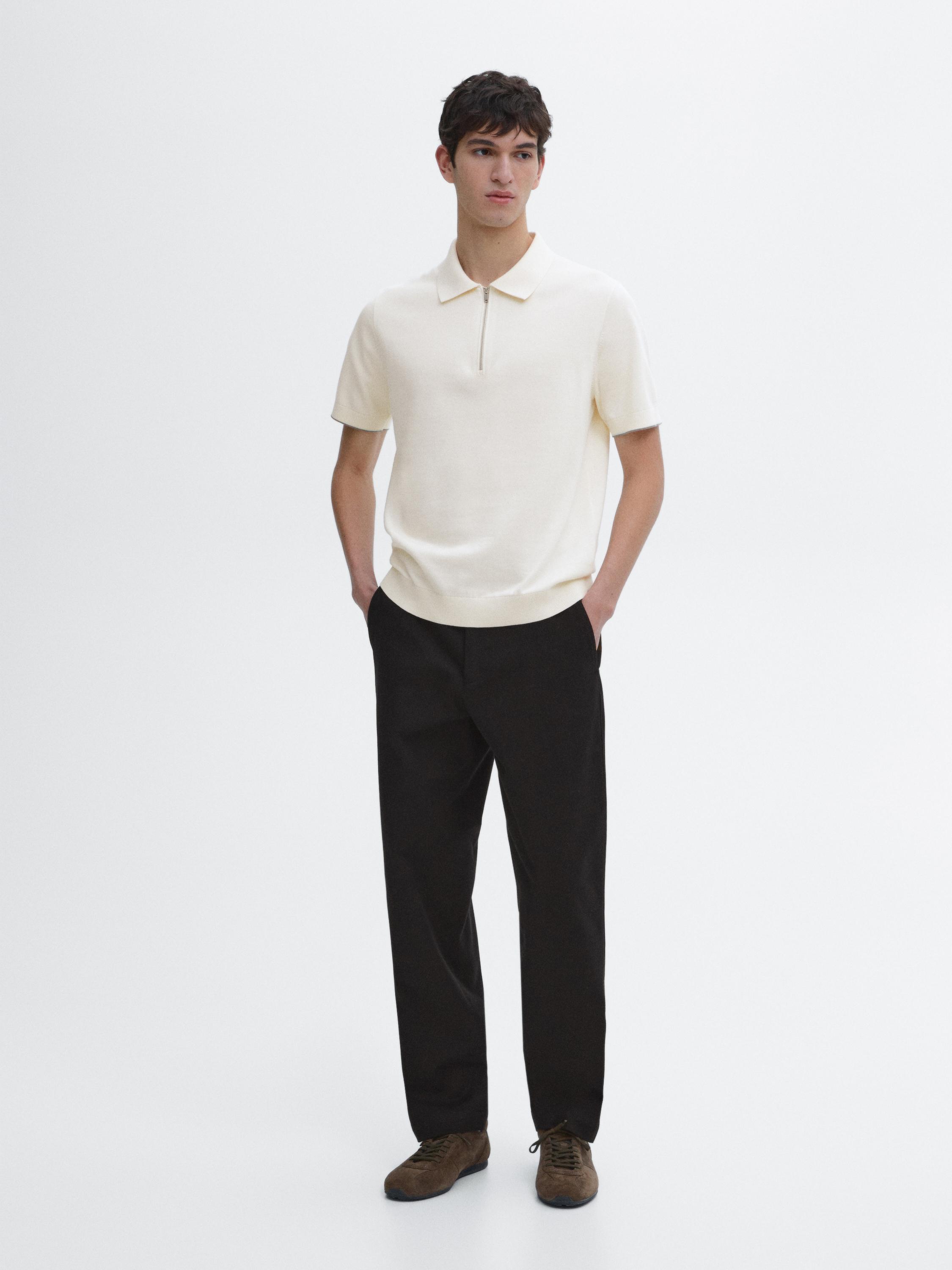 Mock neck knit polo shirt with zip