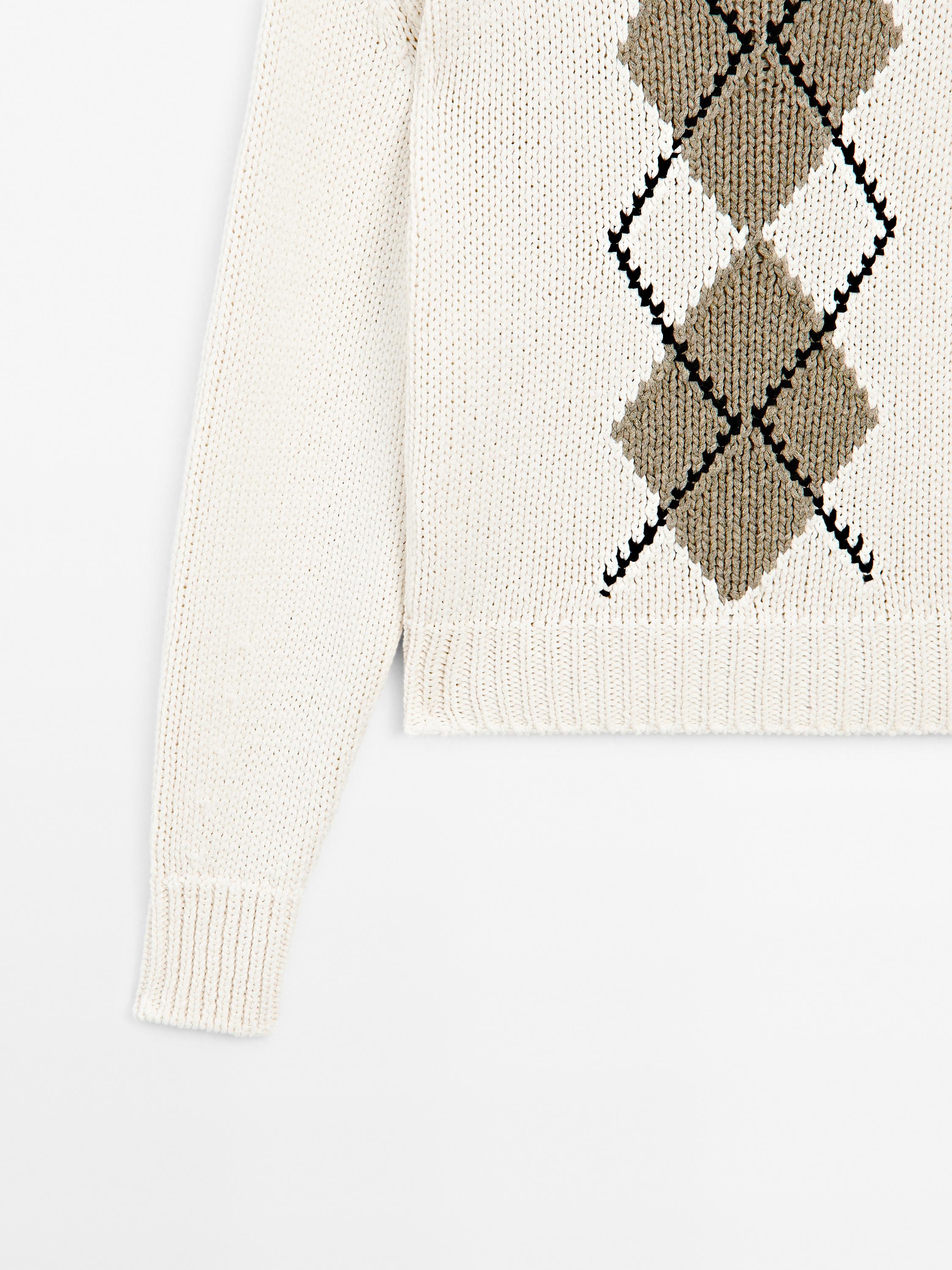 Cotton blend diamond knitted jumper