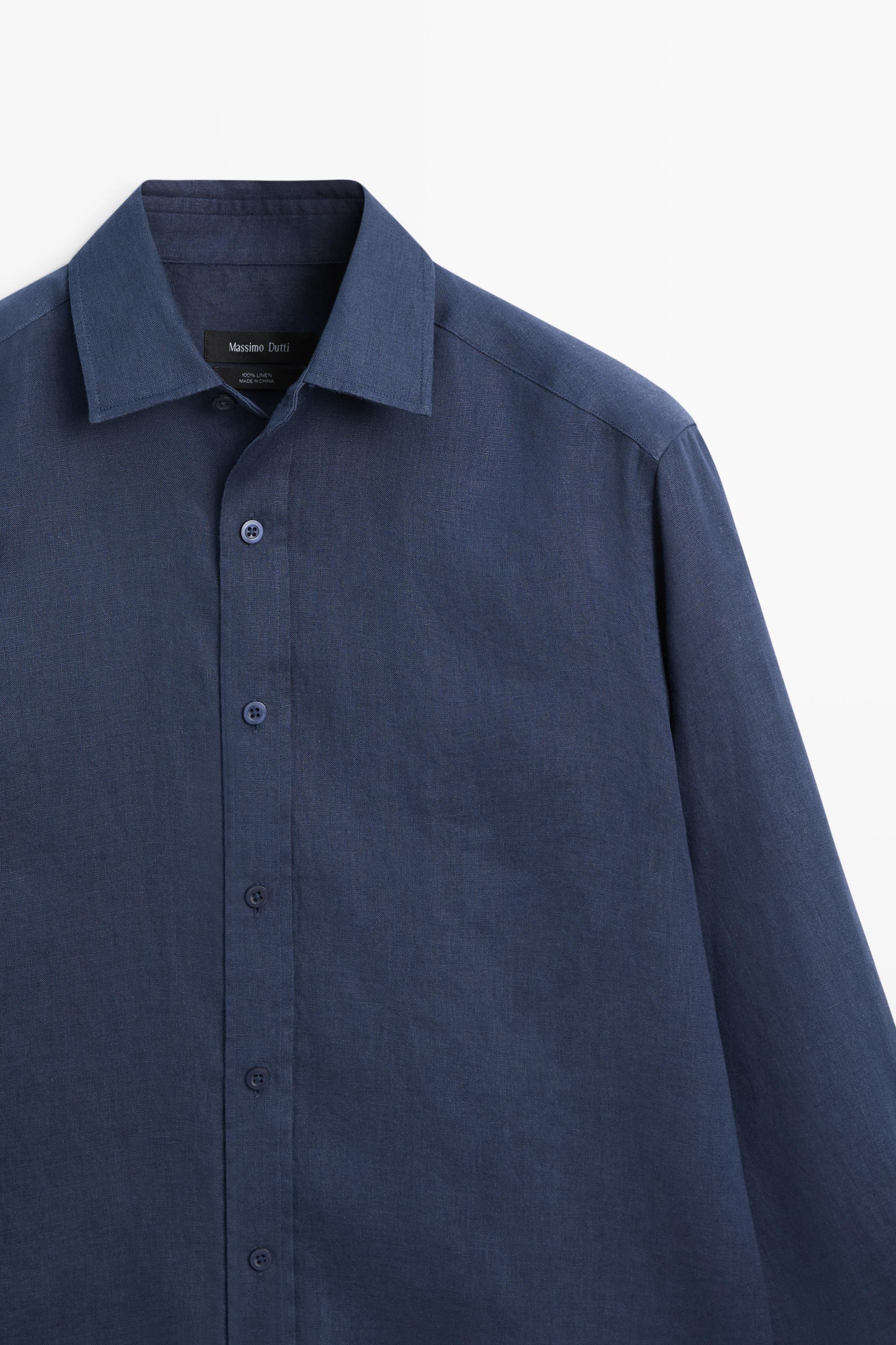 Slim fit 100% linen shirt — DEEP BLUE
