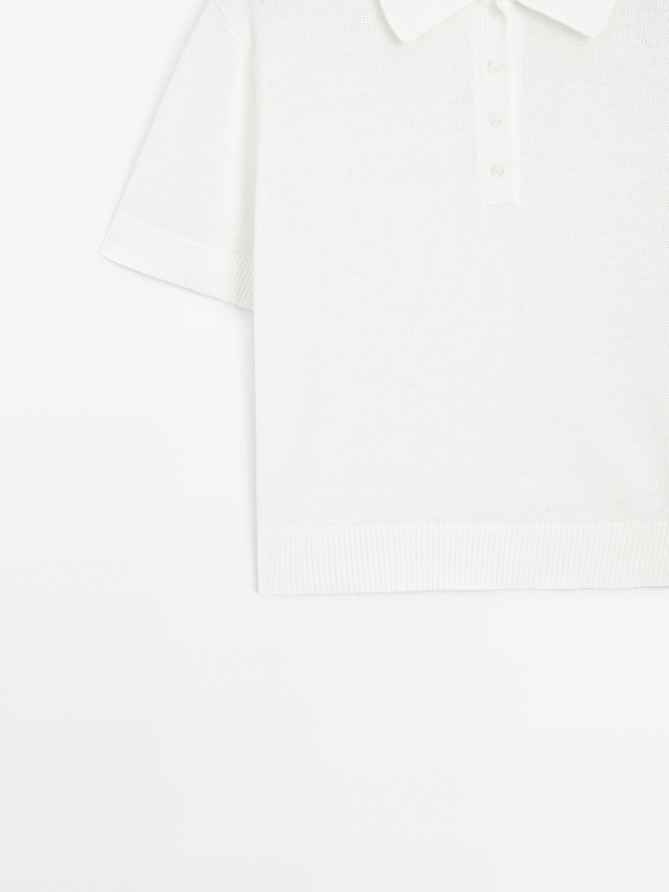 Linen blend cutwork polo sweater