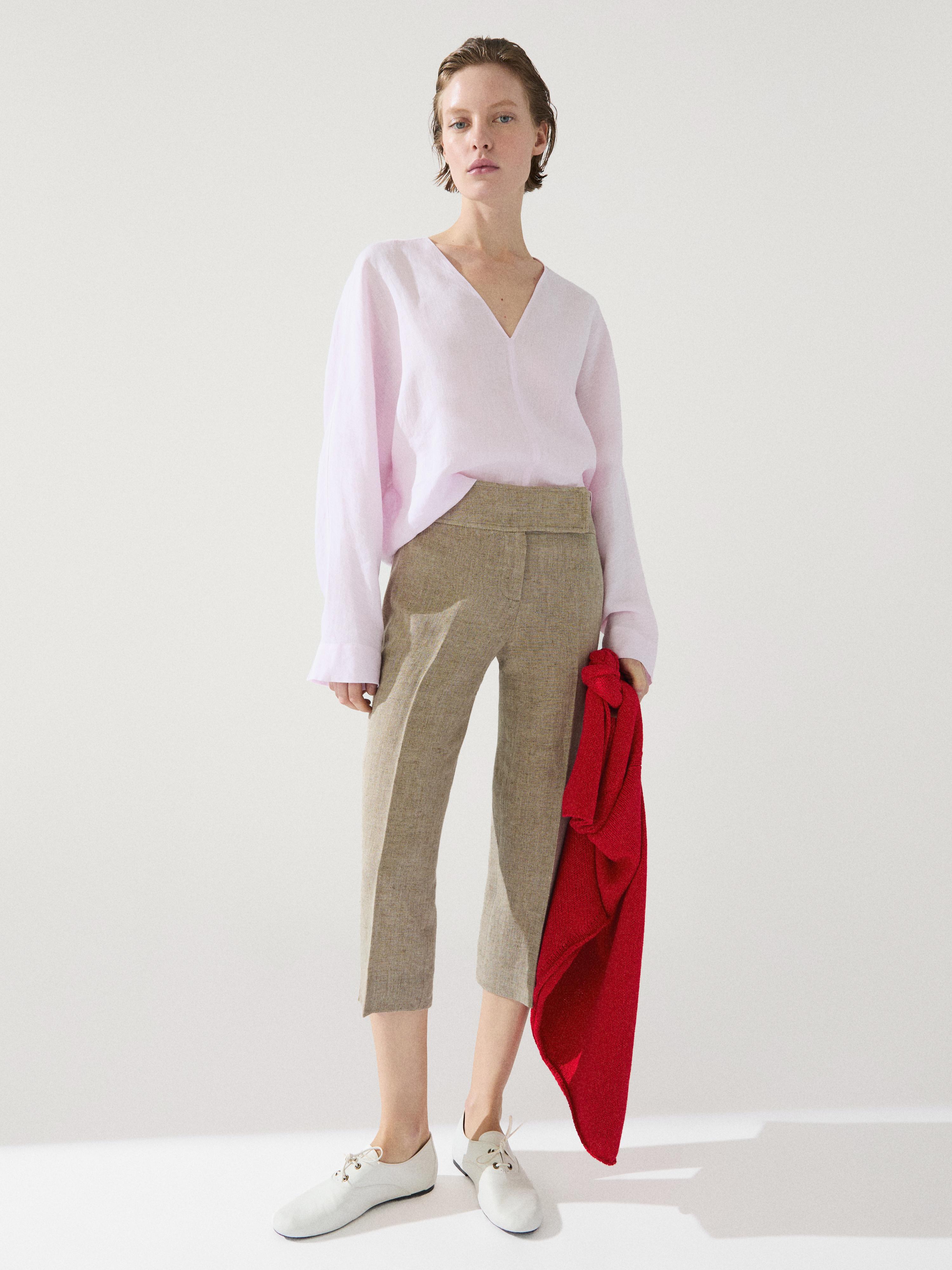 Linen melange capris — BEIGE
