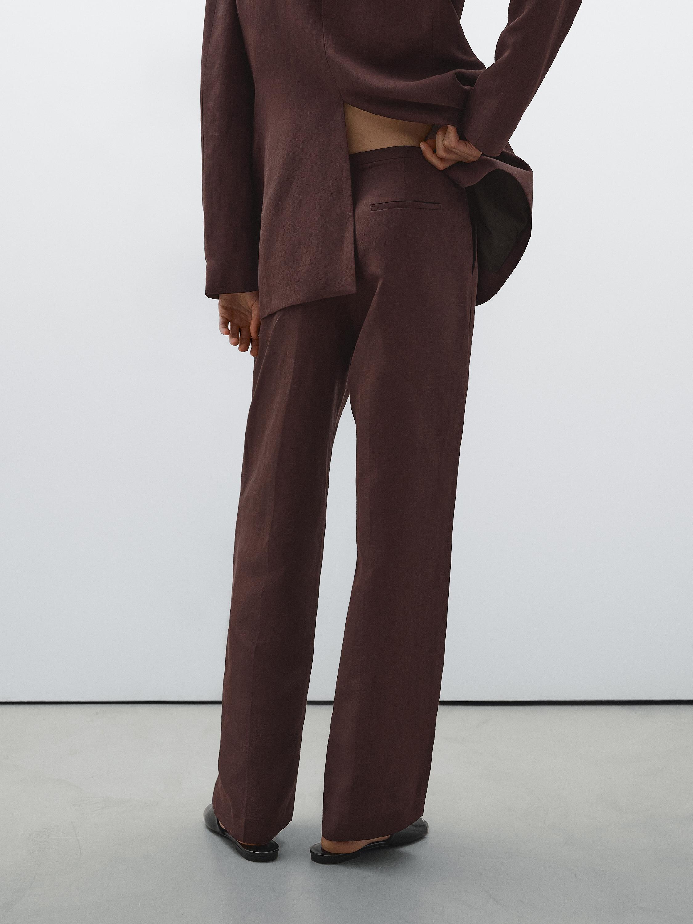 Straight-leg linen blend trousers