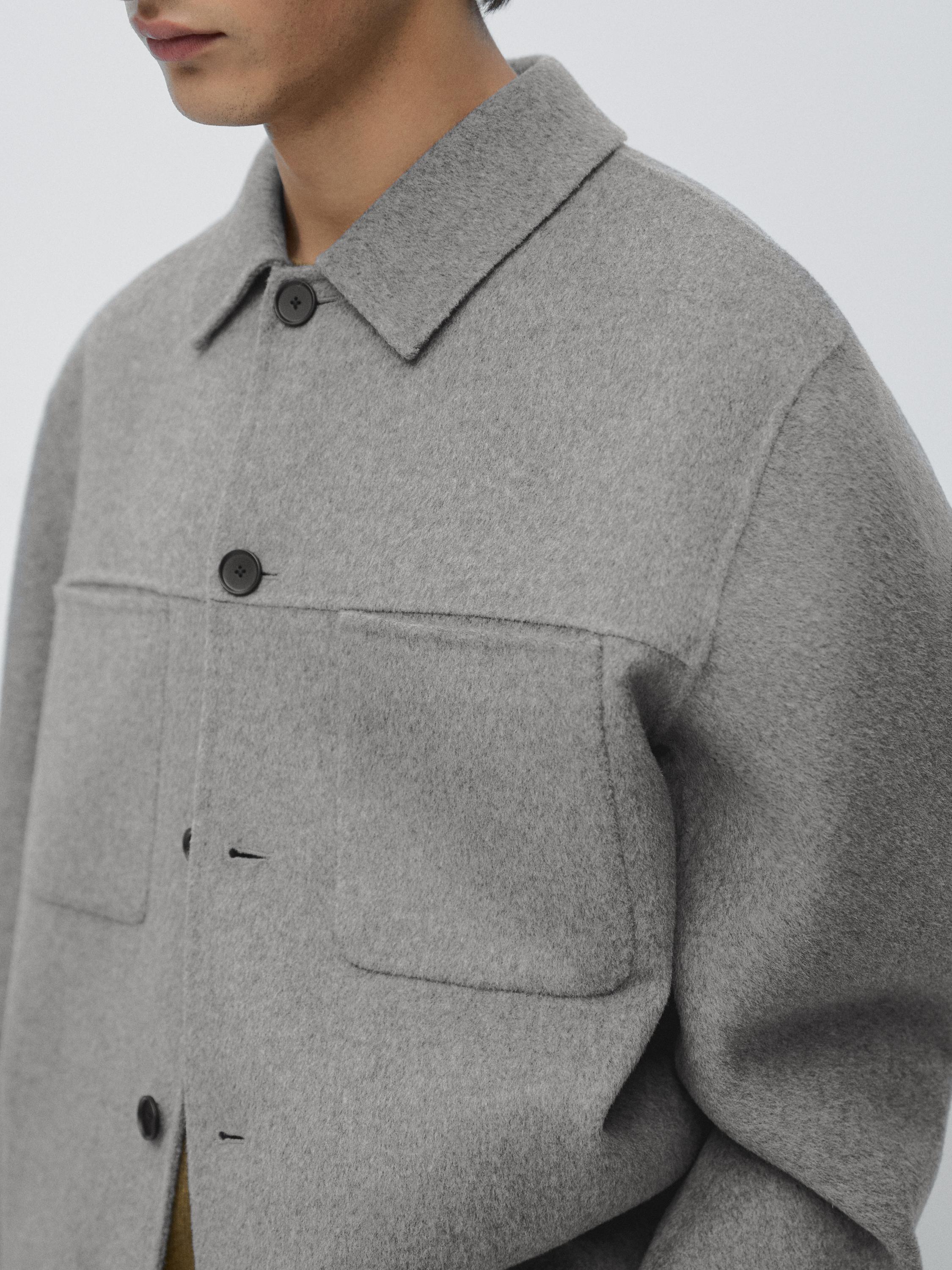Wool blend overshirt with pockets — PALE GREY