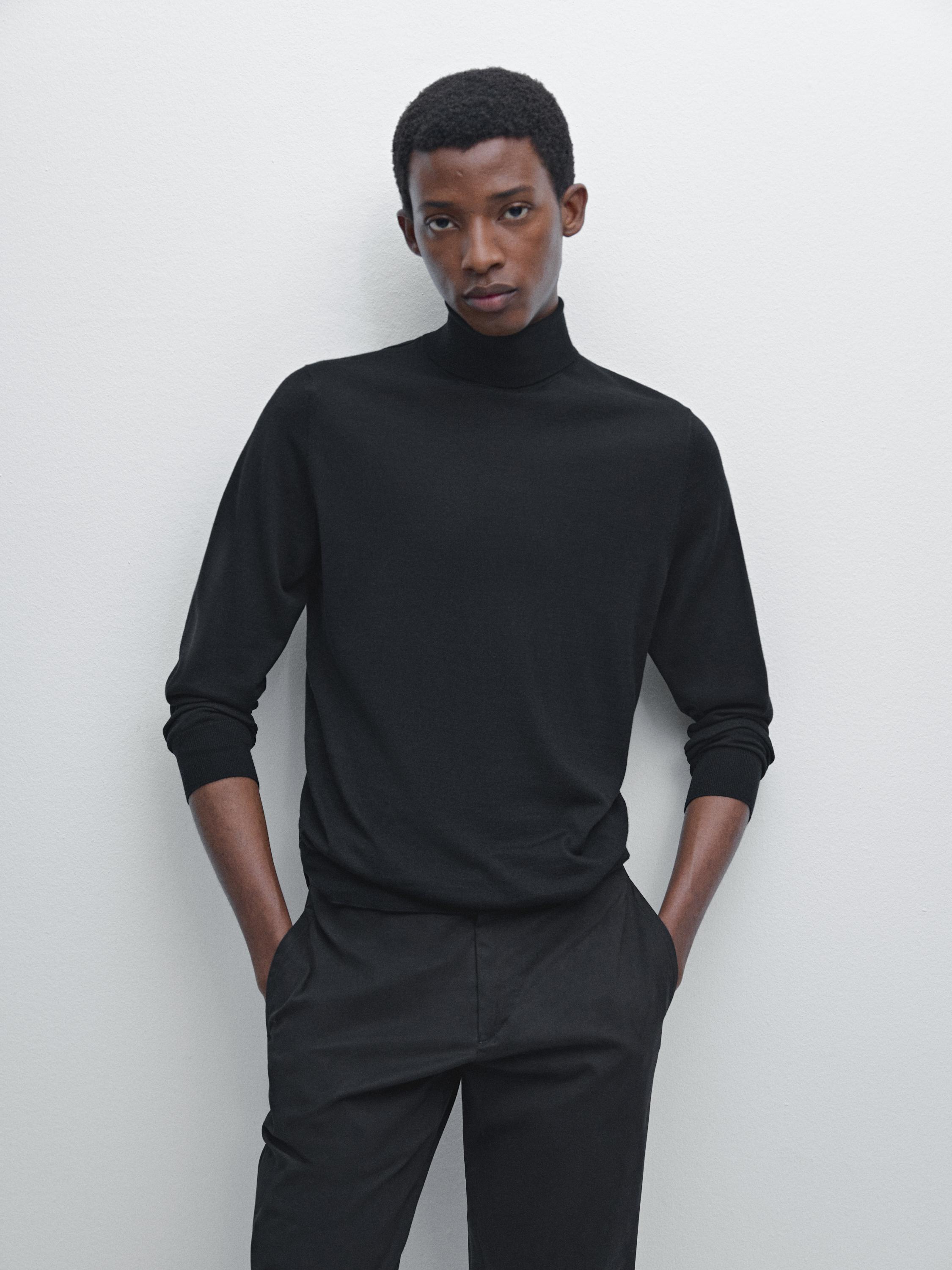 Wool blend high neck knit jumper