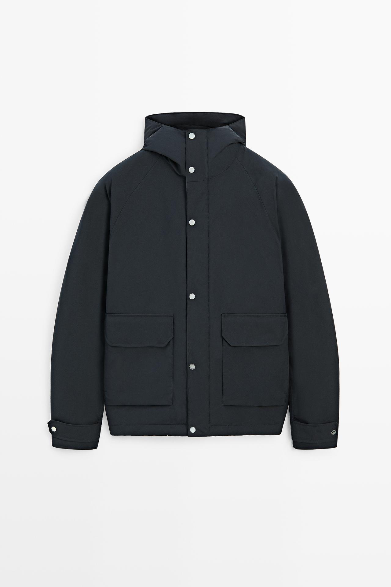 Short quilted parka with pocket details — NAVY BLUE