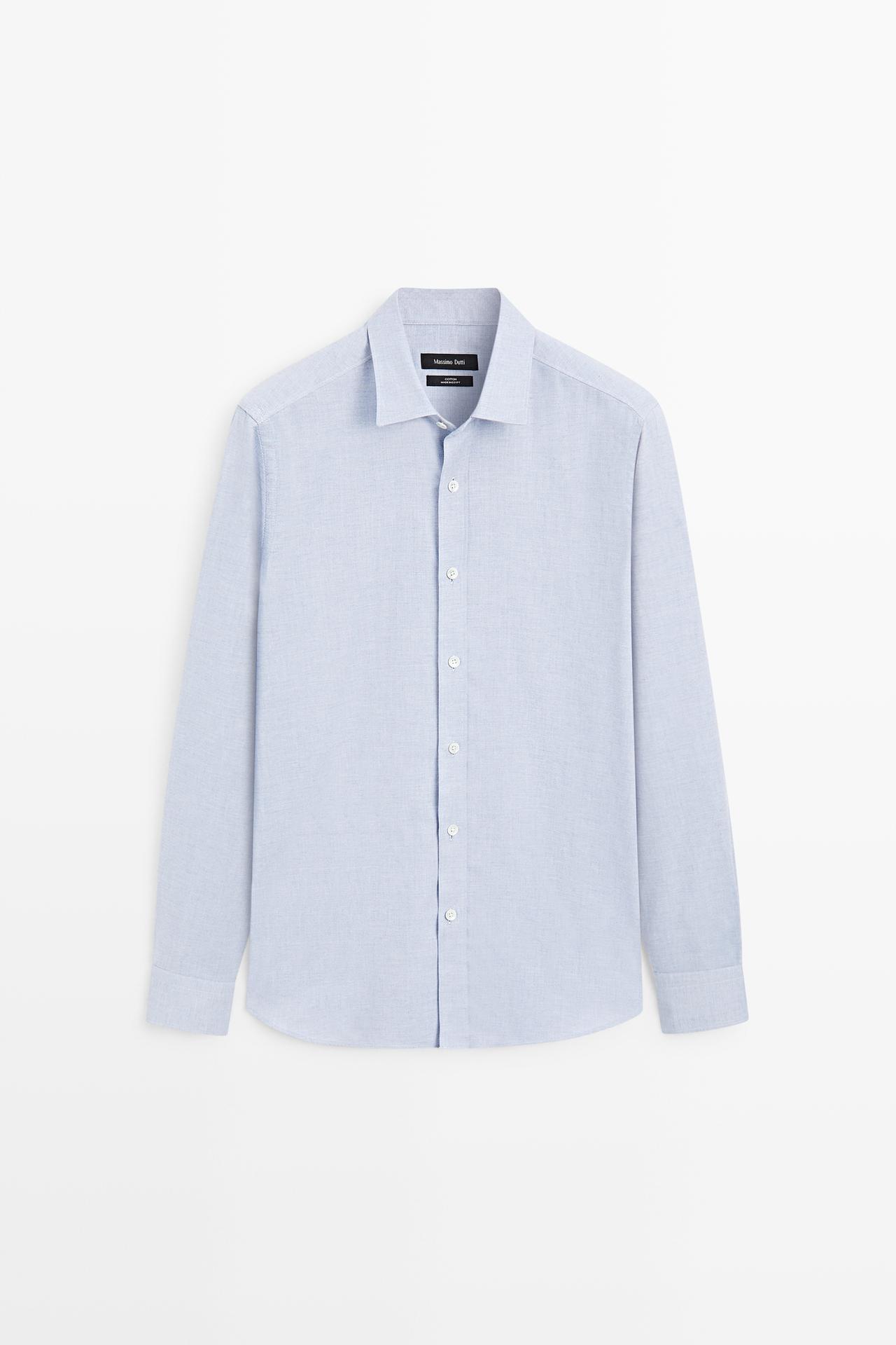 100% cotton regular fit melange twill shirt — Sky blue