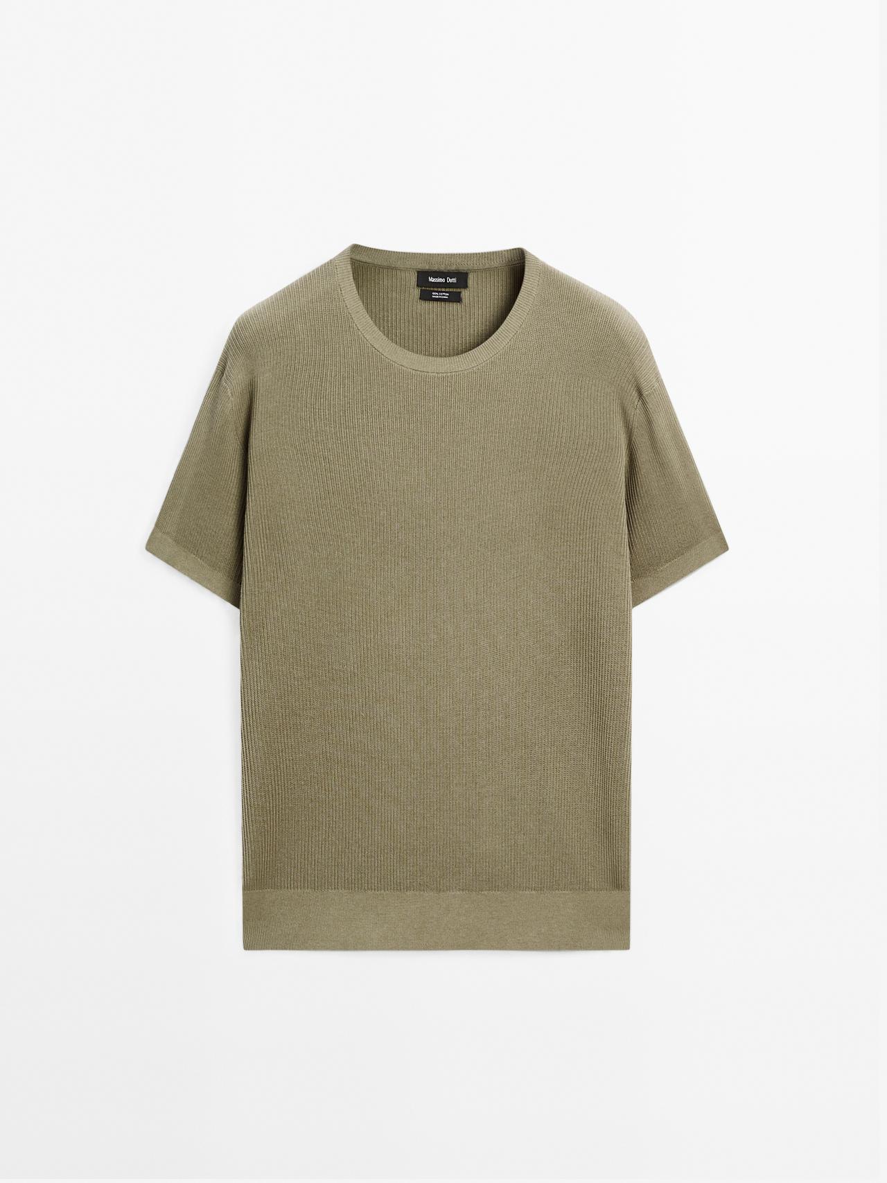 Massimo Dutti - Herre - Kortærmet T-Shirt I Strukturstrik - Grågrøn - M