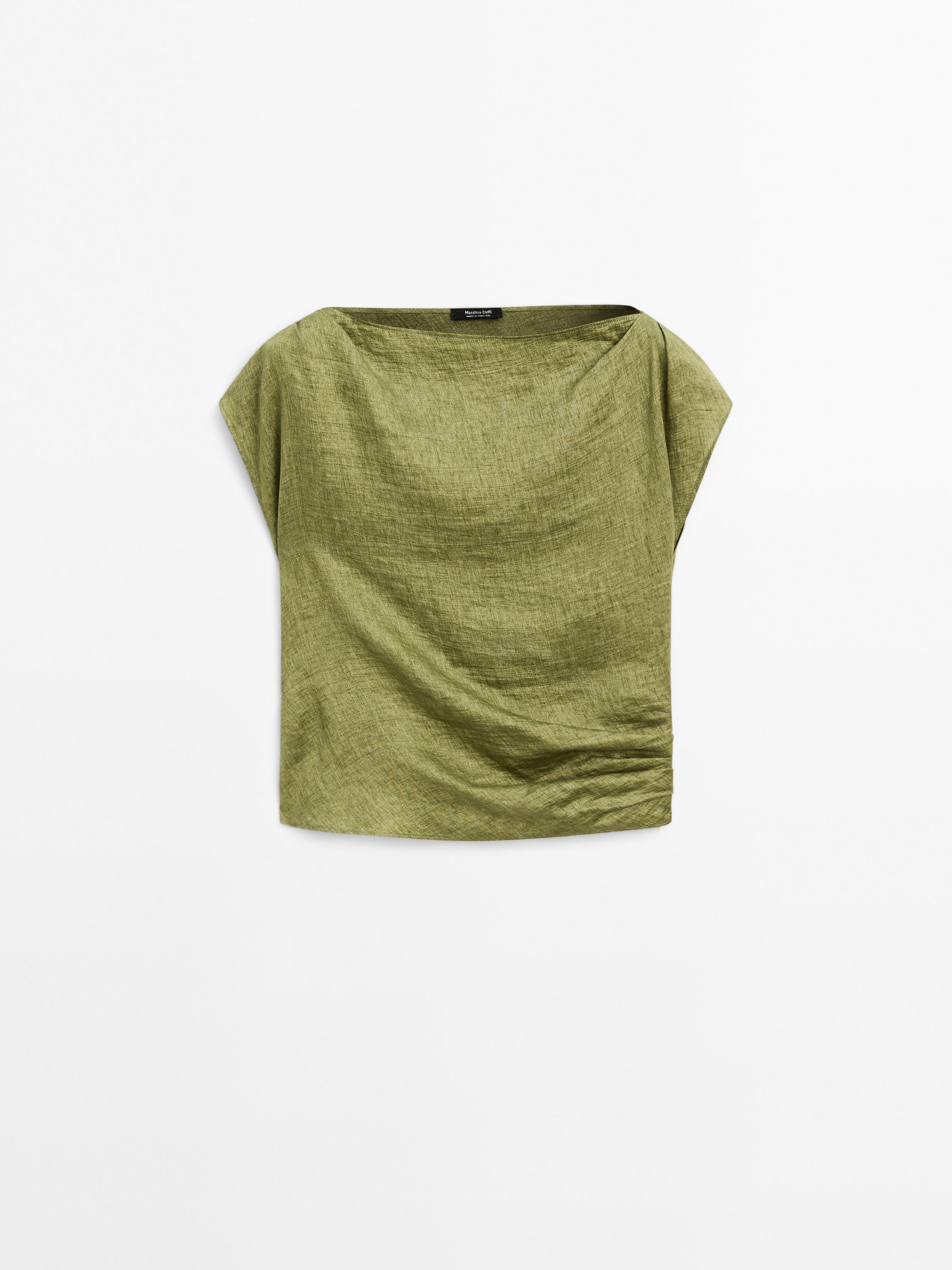Draped linen blend top