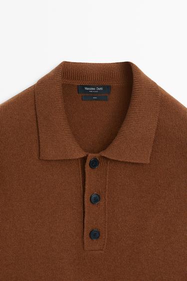 100% wool knit polo sweater with button detail — TOFFEE 9