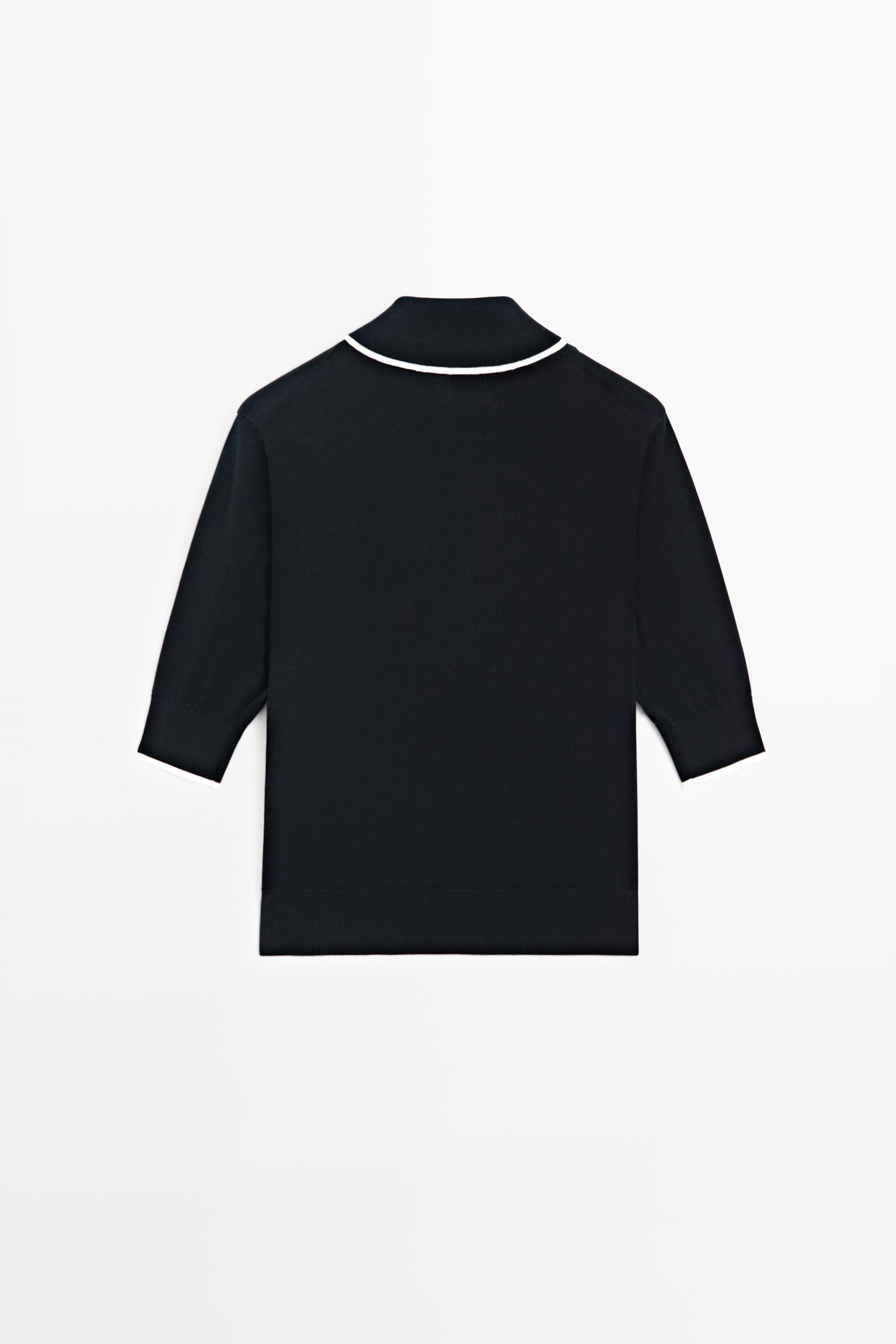 100% cotton knit sweater with scarf detail — NAVY BLUE