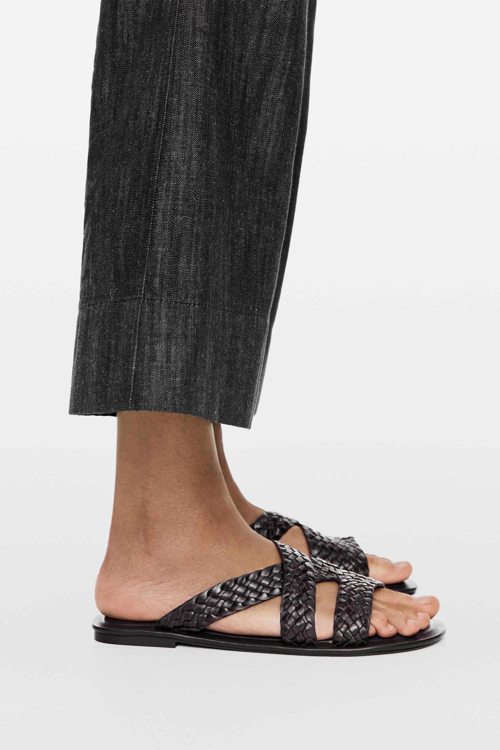 Braided leather sandals — BROWN