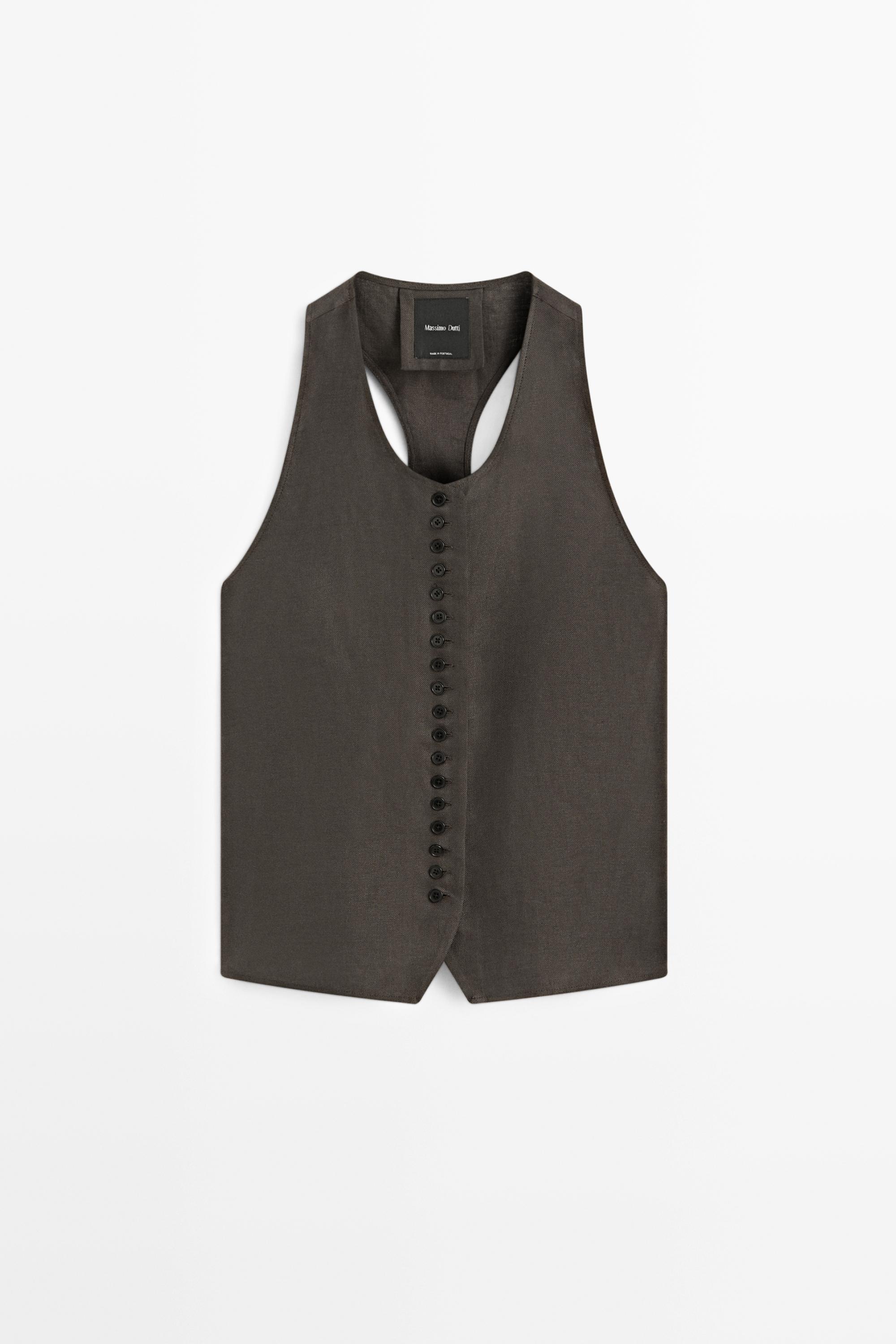 100% linen vest — BROWN MARL
