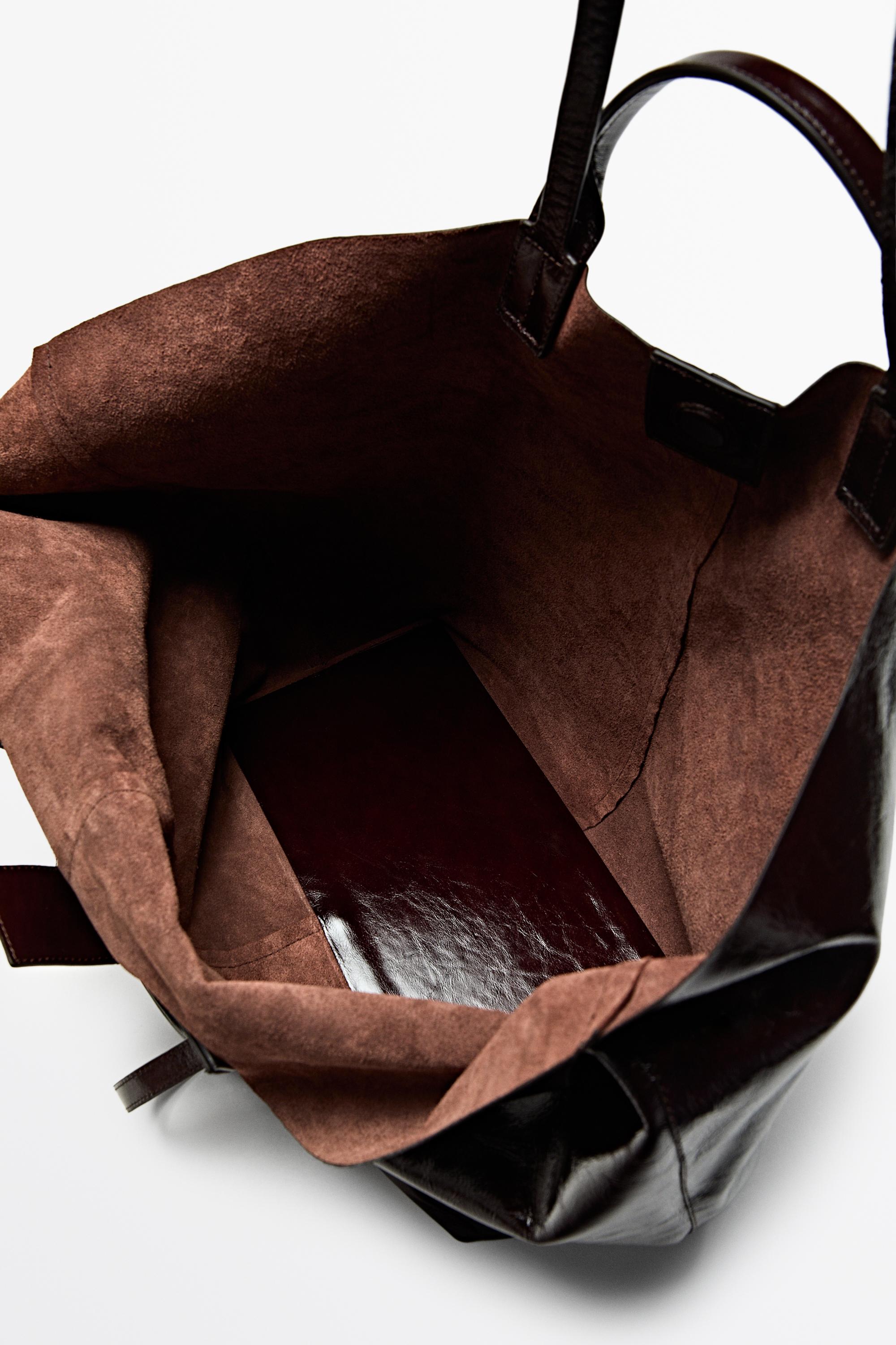 Massimo Dutti Çatlak efektli napa deri maxi tote çanta görsel 6