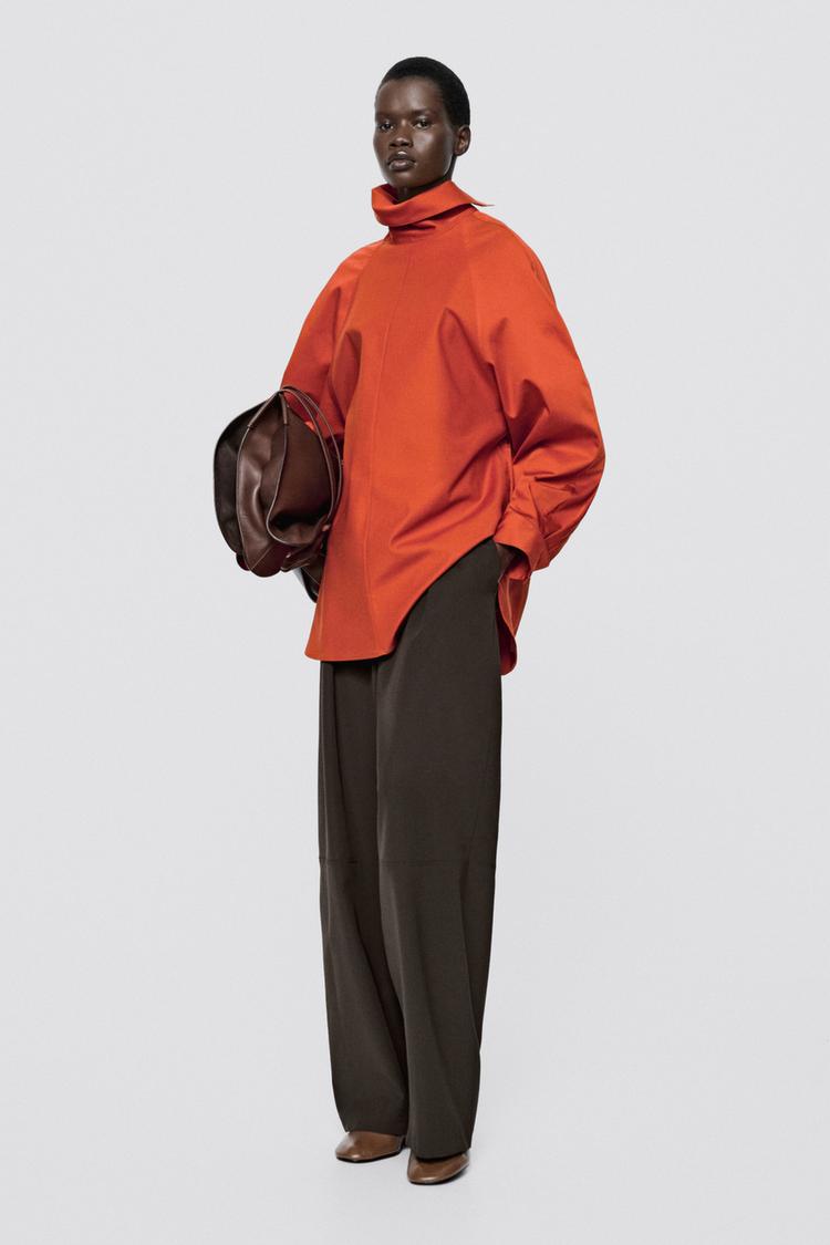 Oversize poplin high-neck shirt - LIMITED EDITION — ORANGE