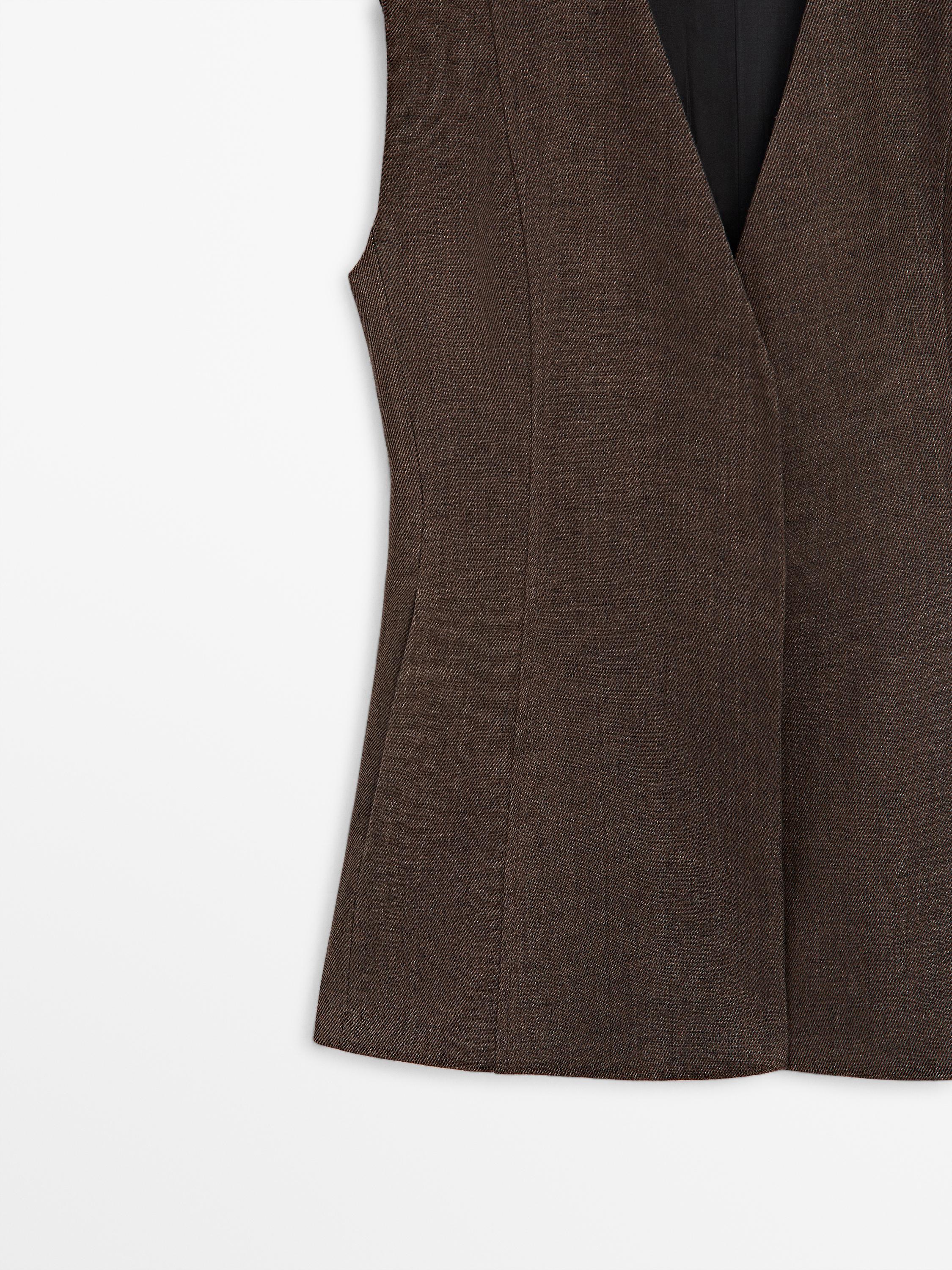 Linen suit waistcoat — BROWN