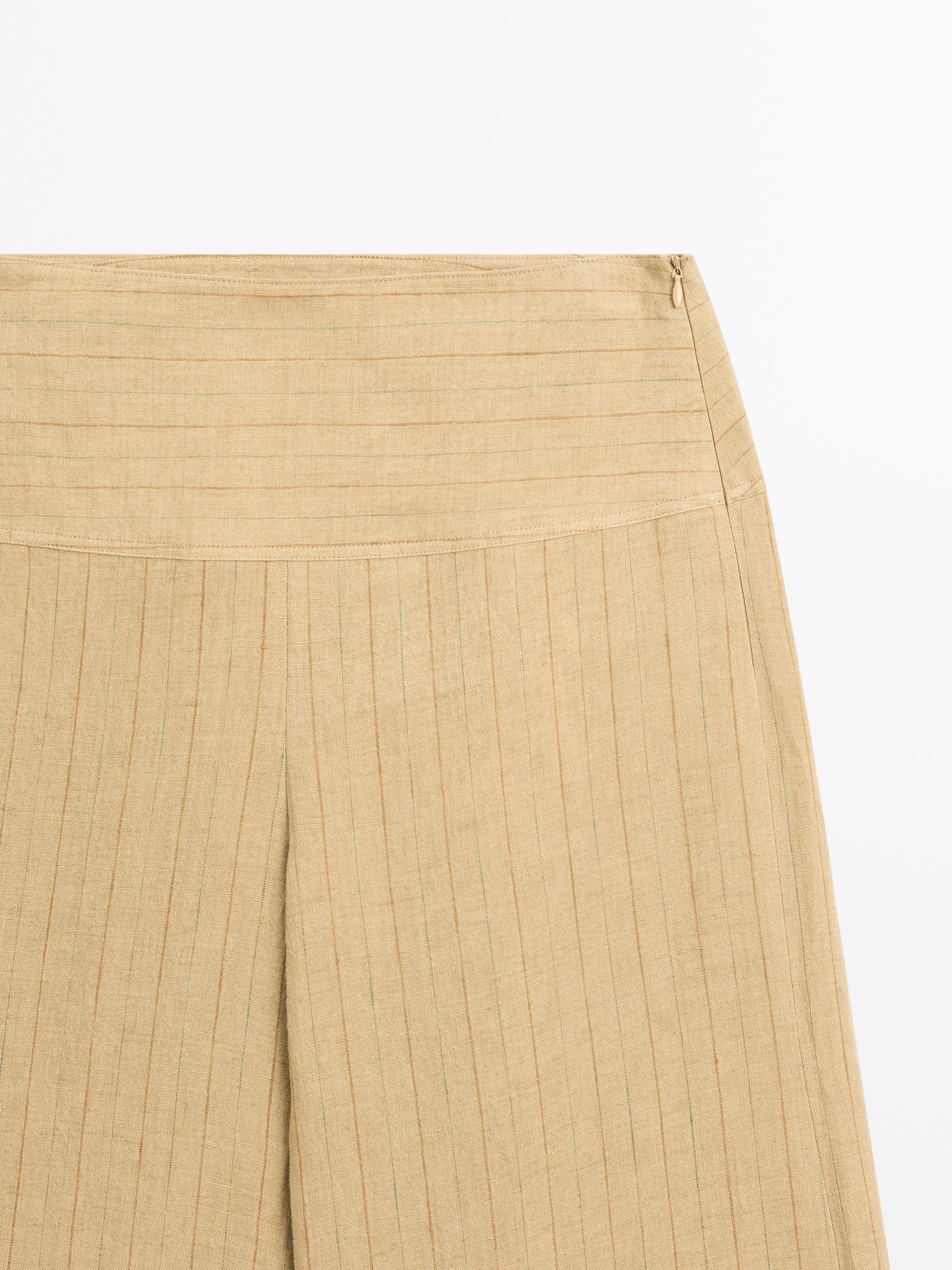 100% linen mid-waist flare pants — SAND