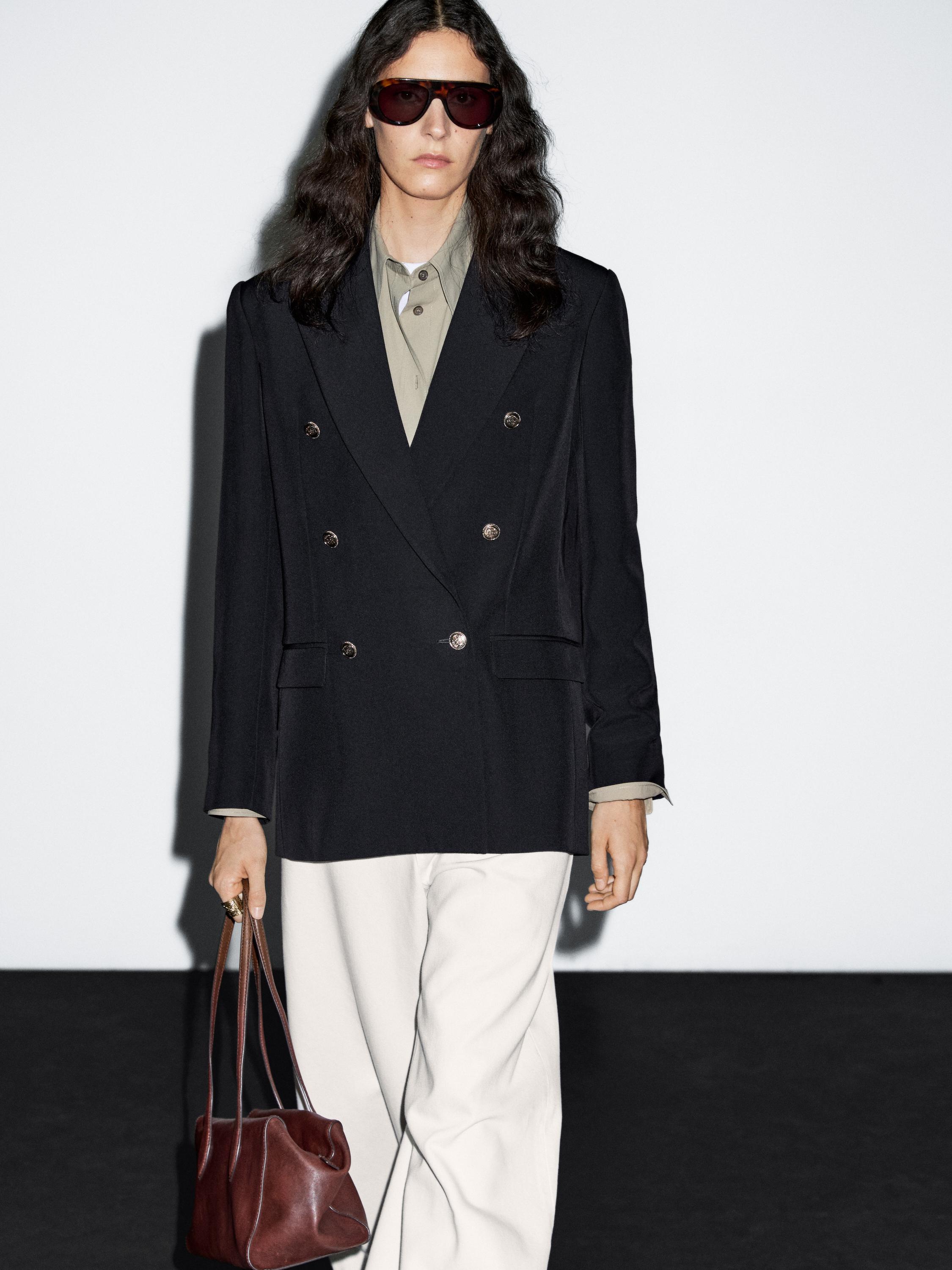 Wool blend blazer with gold buttons