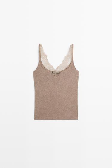 Strappy lace-trimmed camisole top — MINK 2