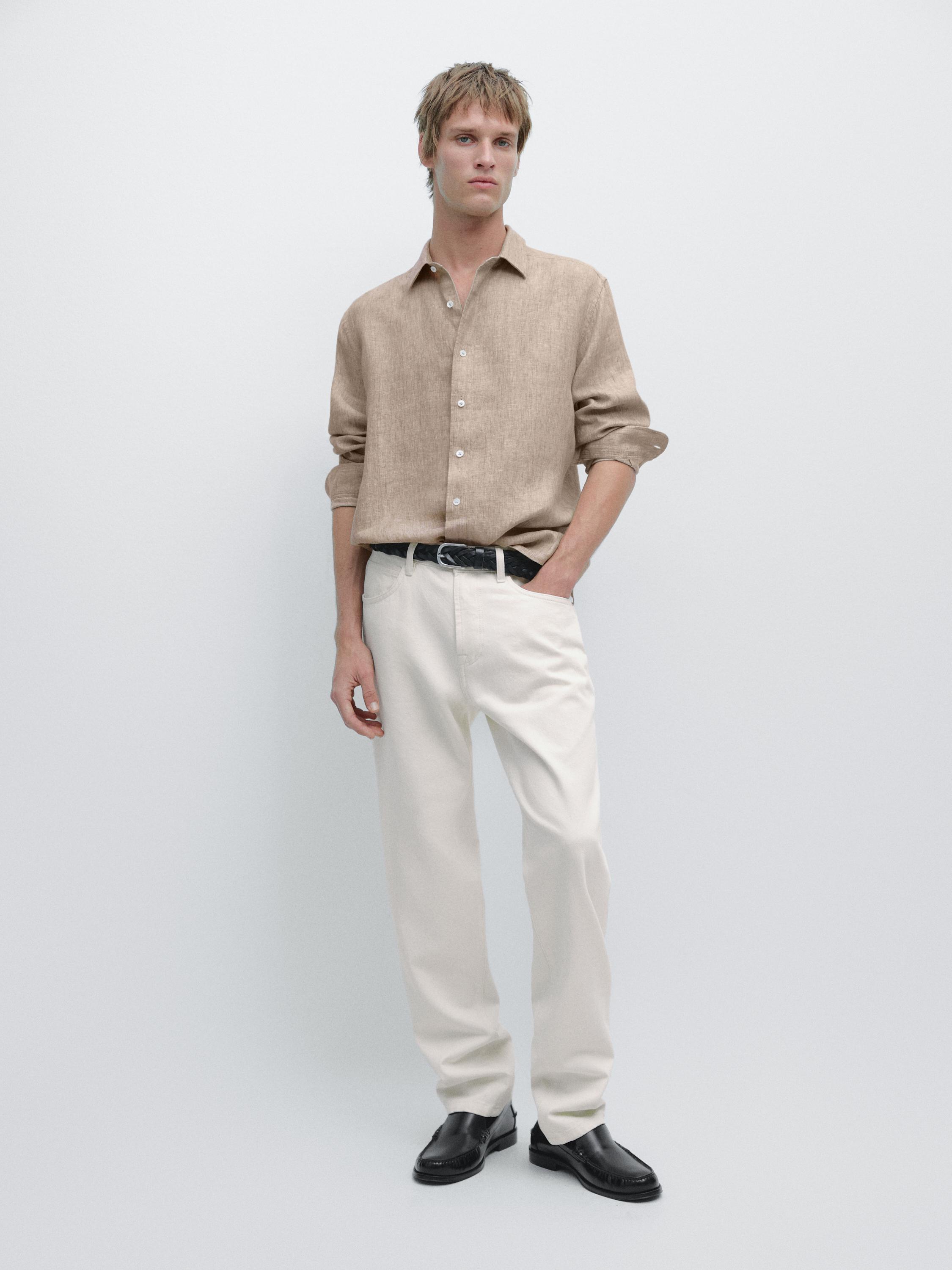 100% linen regular fit shirt — CREAM