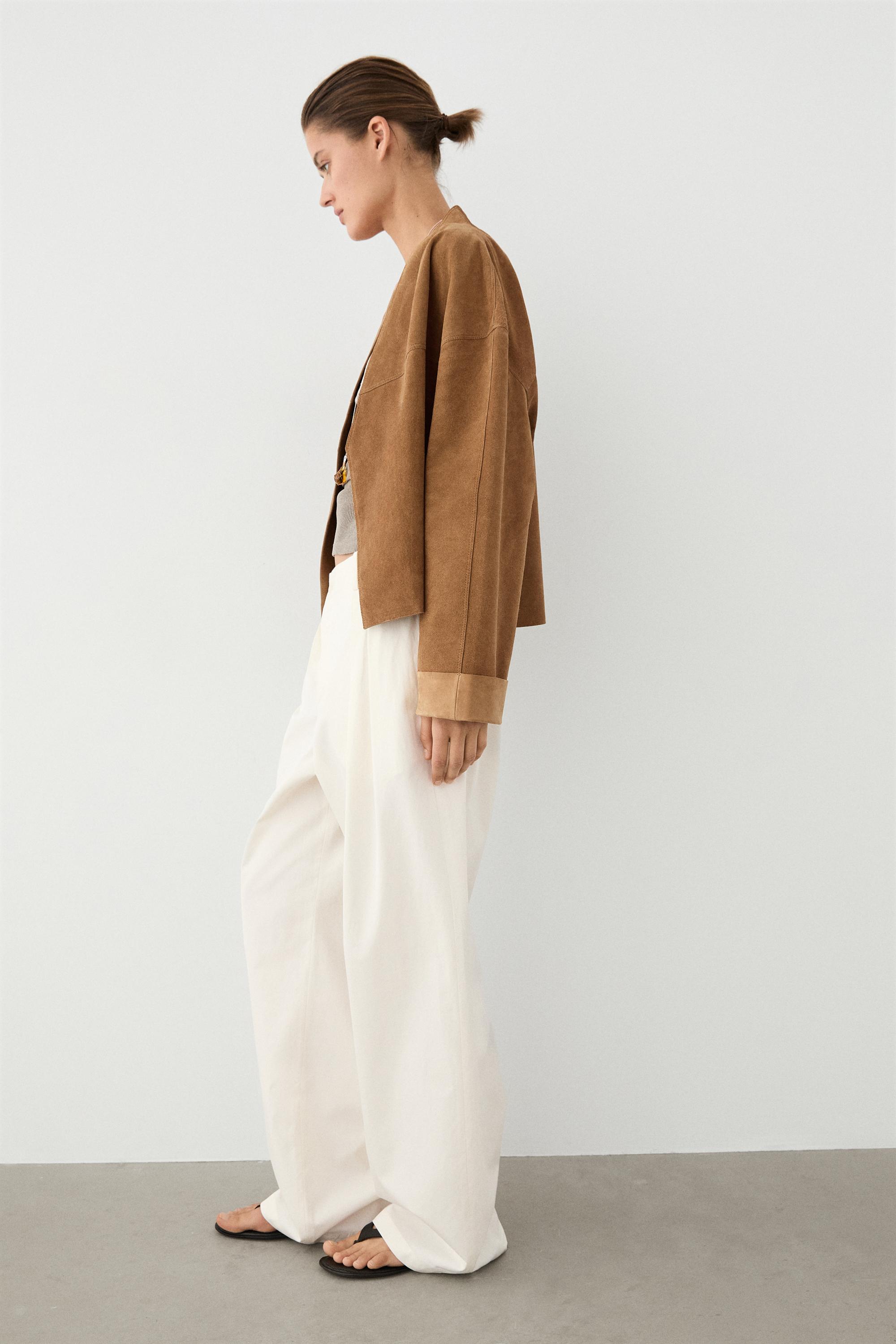 Short double-breasted suede leather jacket — MUSTARD YELLOW
