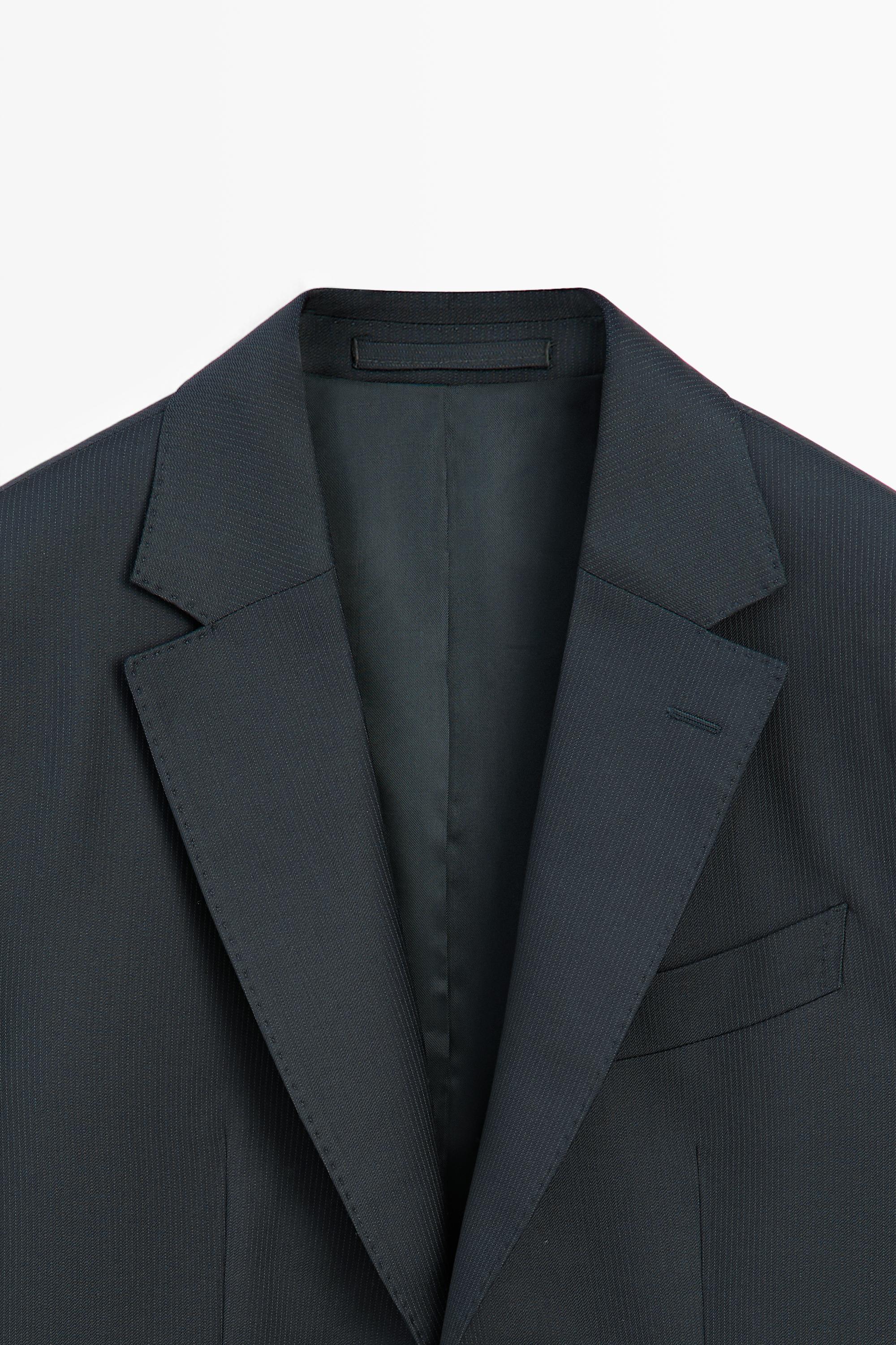Striped wool blend suit blazer — NAVY BLUE