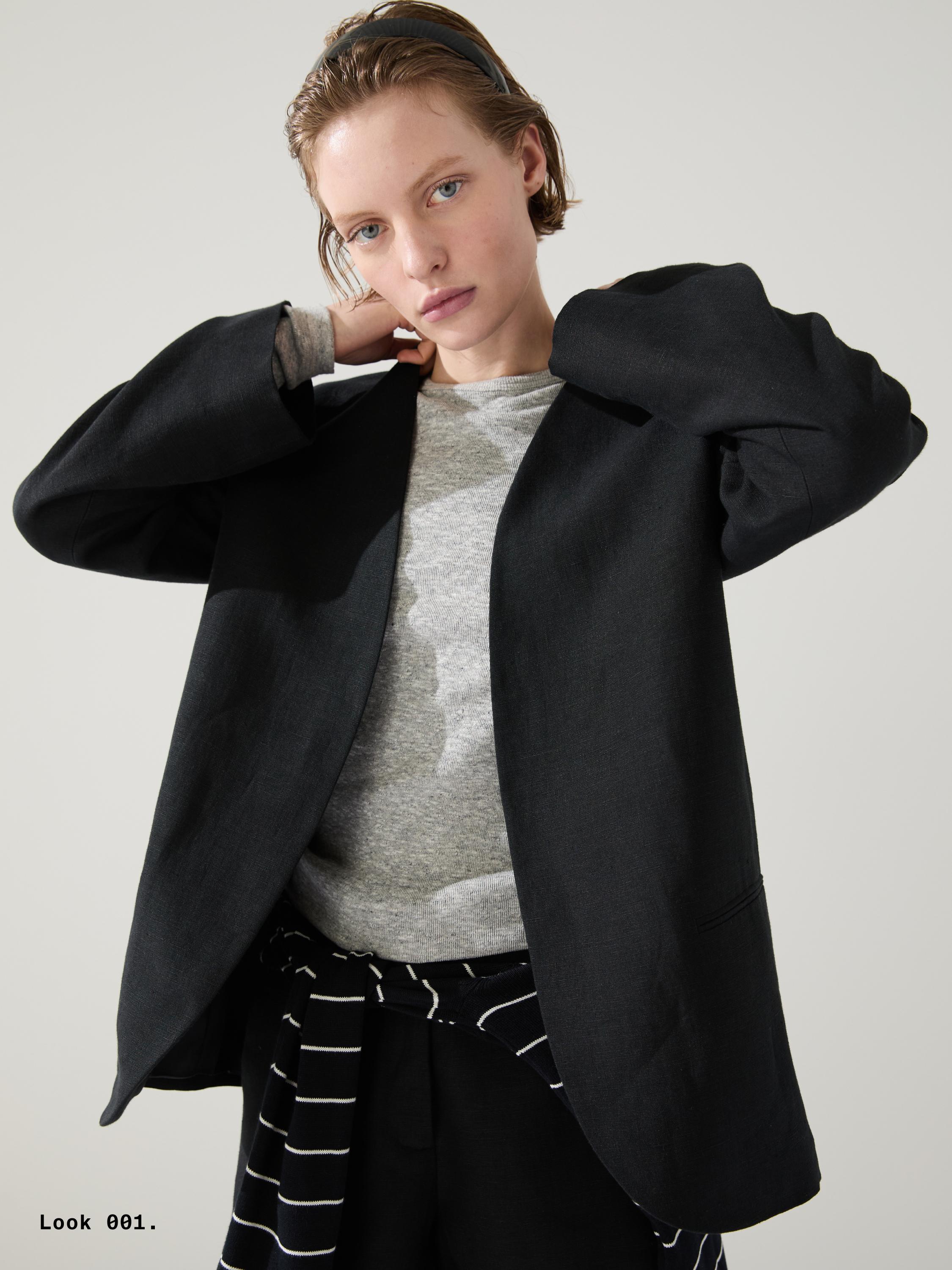 100% linen lapelless blazer — BLACK