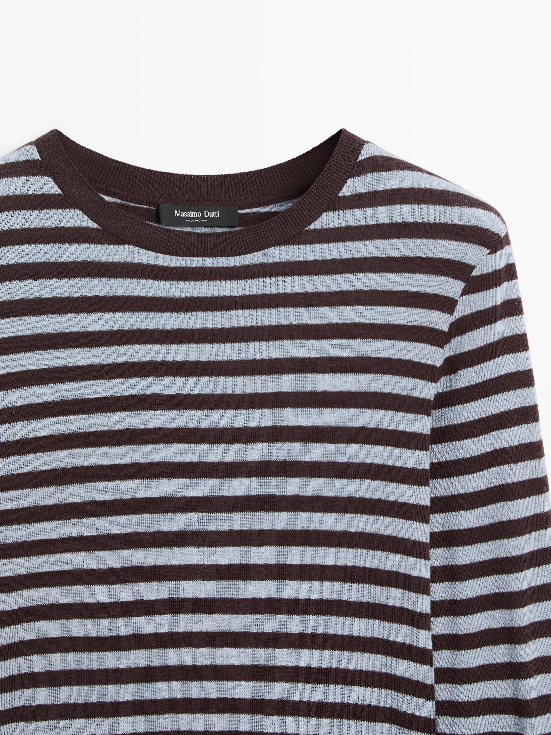 Cotton blend striped long sleeve T-shirt