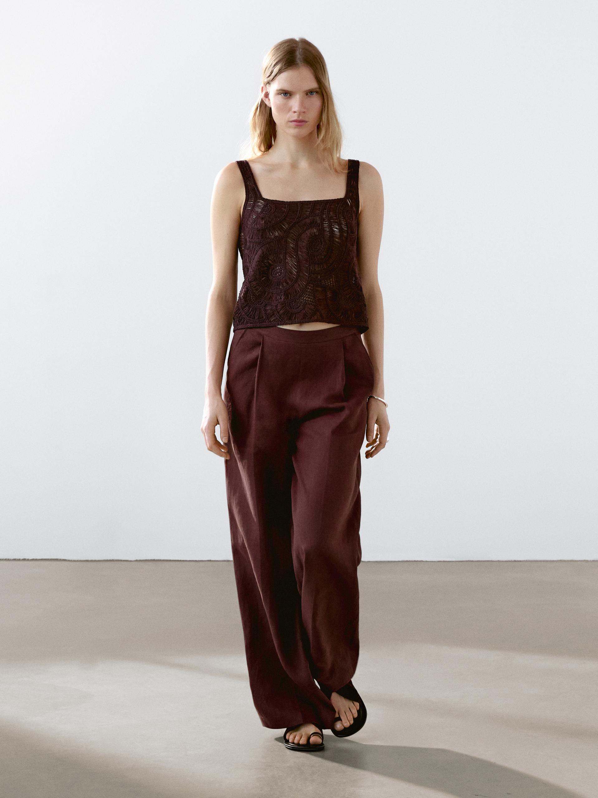 Pantaloni Morbidi Con Pince 100% Lino - Granata - 38 (It 42) - Massimo Dutti - Femminile