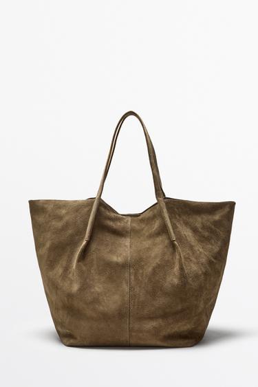 Split suede leather tote bag — SAND 1