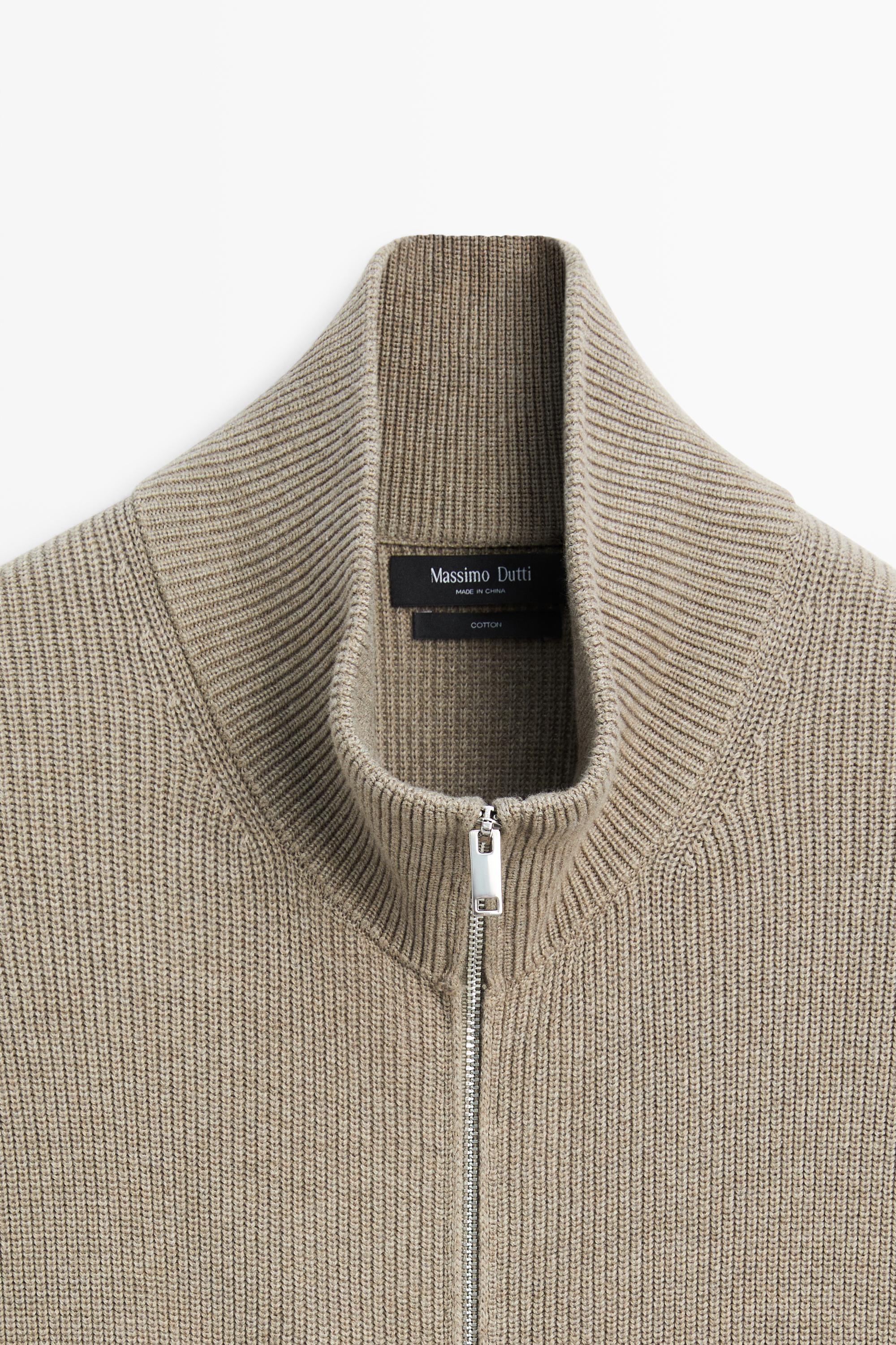 100% cotton ribbed knit cardigan — MARINE GREEN
